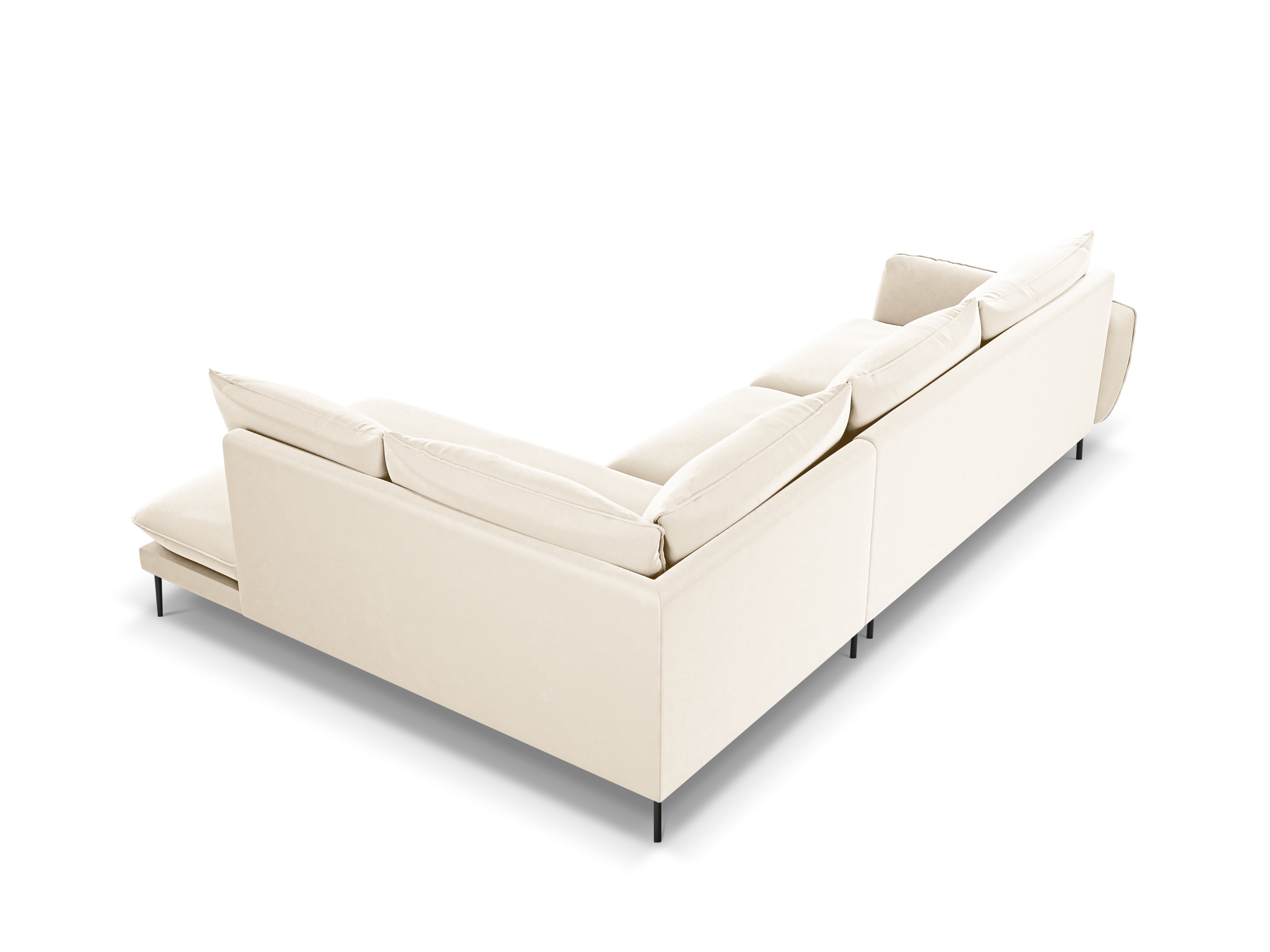 Velvet Corner Sofa for 6 People Right-Hand Side VIENNA Beige with Black Base