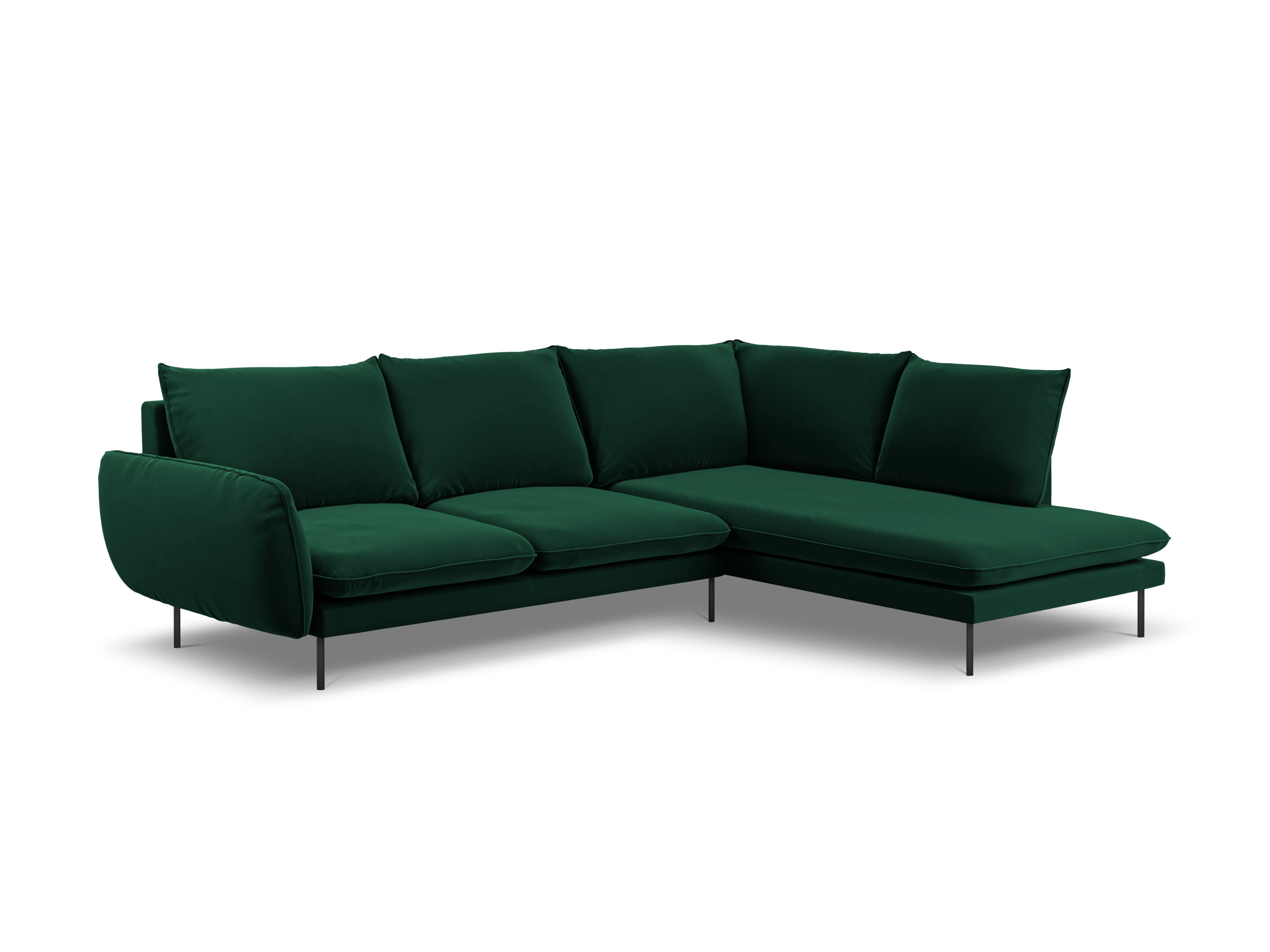 Velvet corner sofa for 6 people, right-facing, VIENNA, bottle green with black base