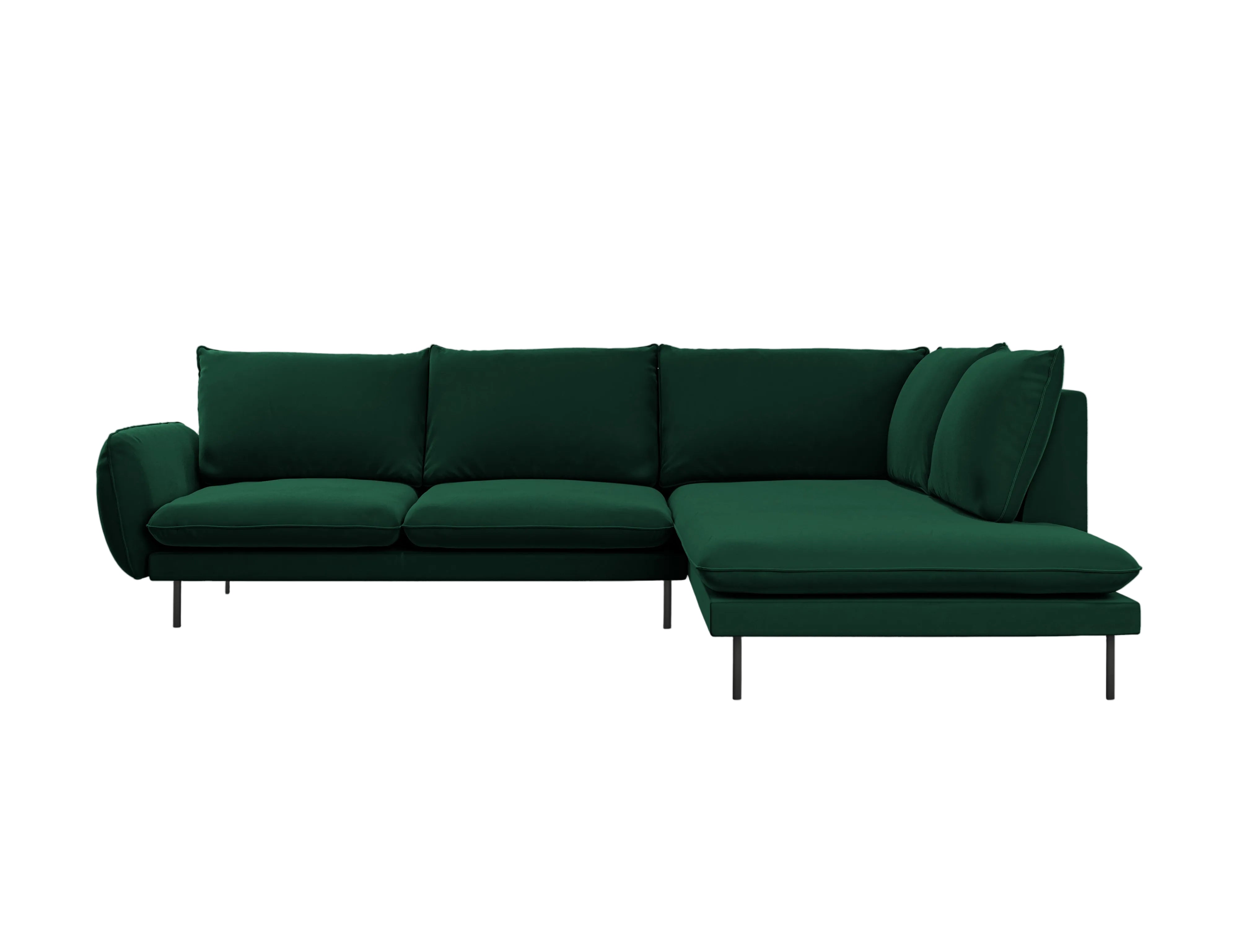 Velvet corner sofa for 6 people, right-facing, VIENNA, bottle green with black base