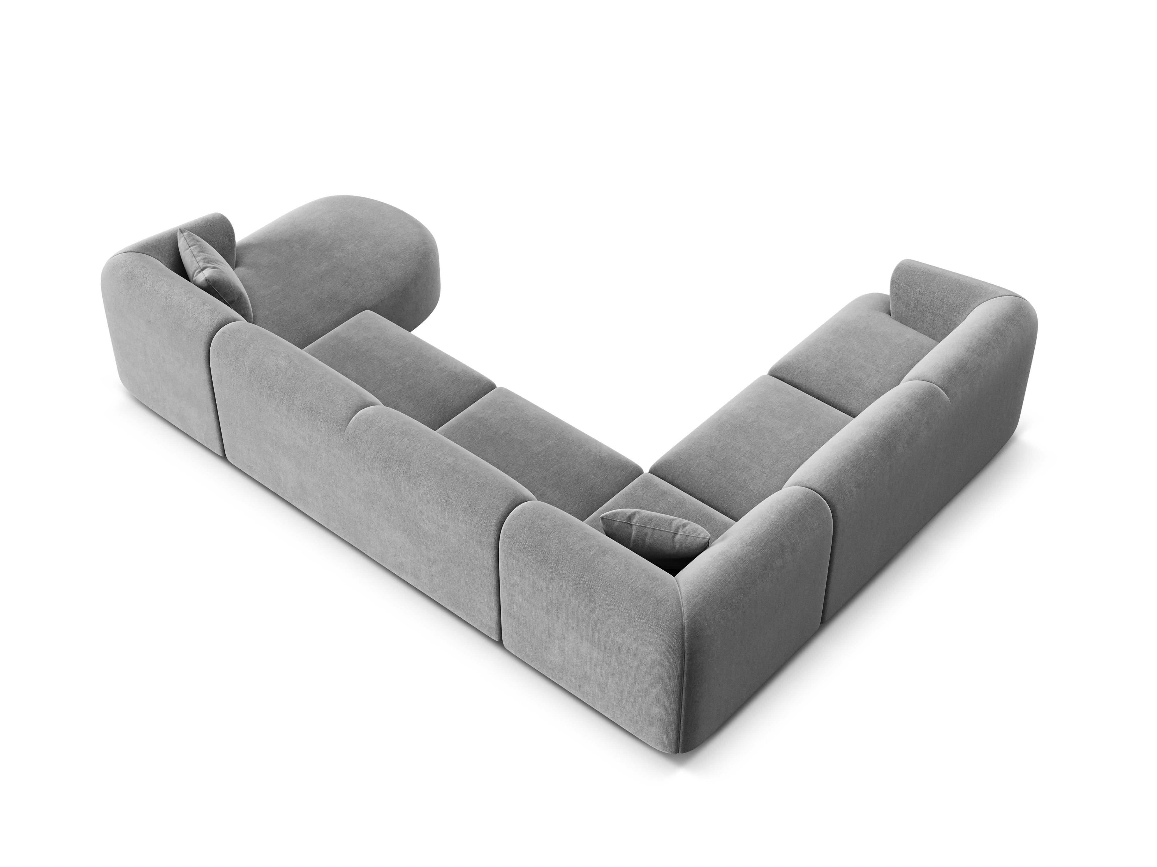 Linksseitiges, samtiges, panoramisches 7-Sitzer-Sofa CAMPI in Grau
