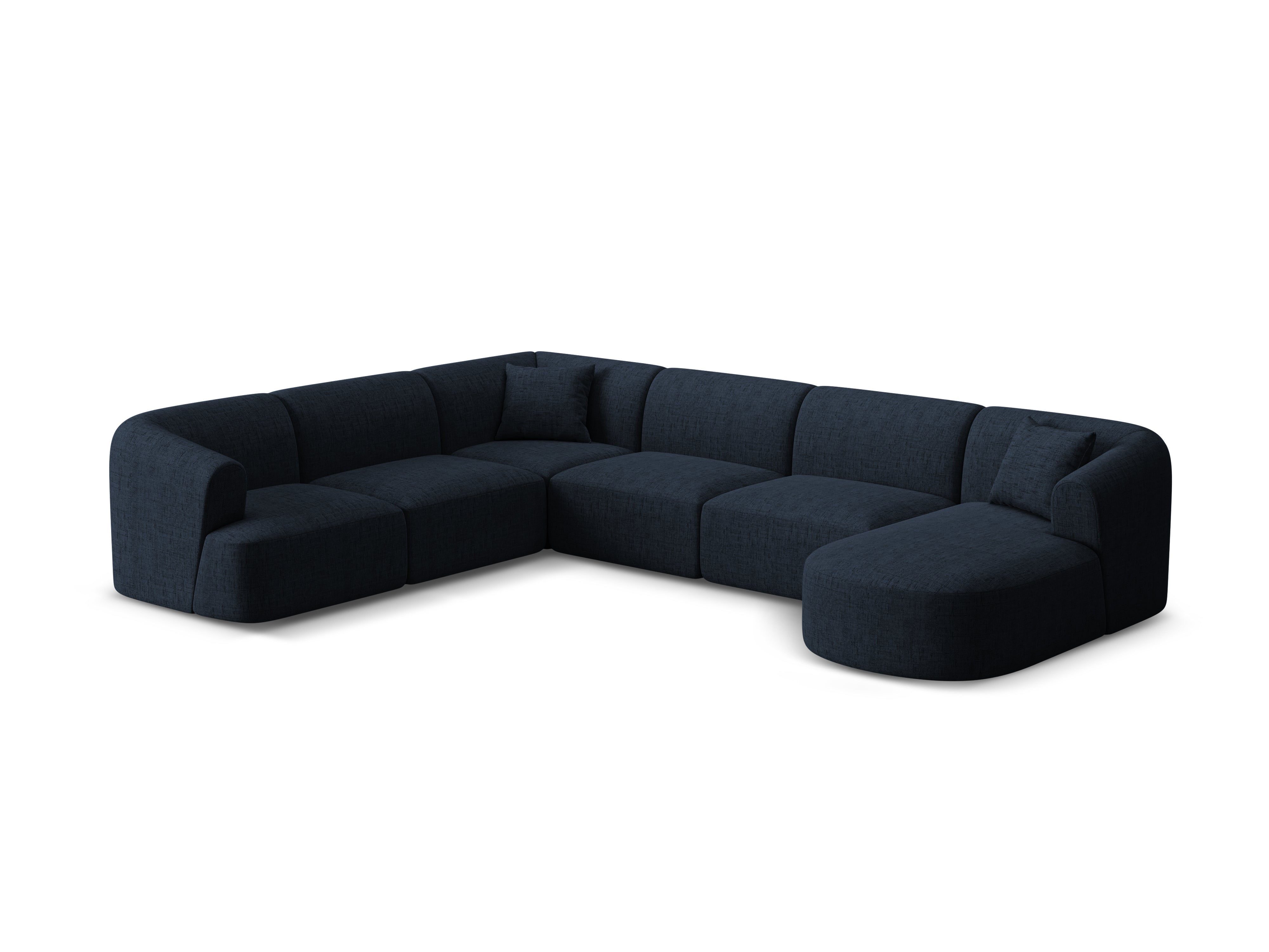 Left-sided panoramic corner sofa for 7 people CAMPI blue chenille