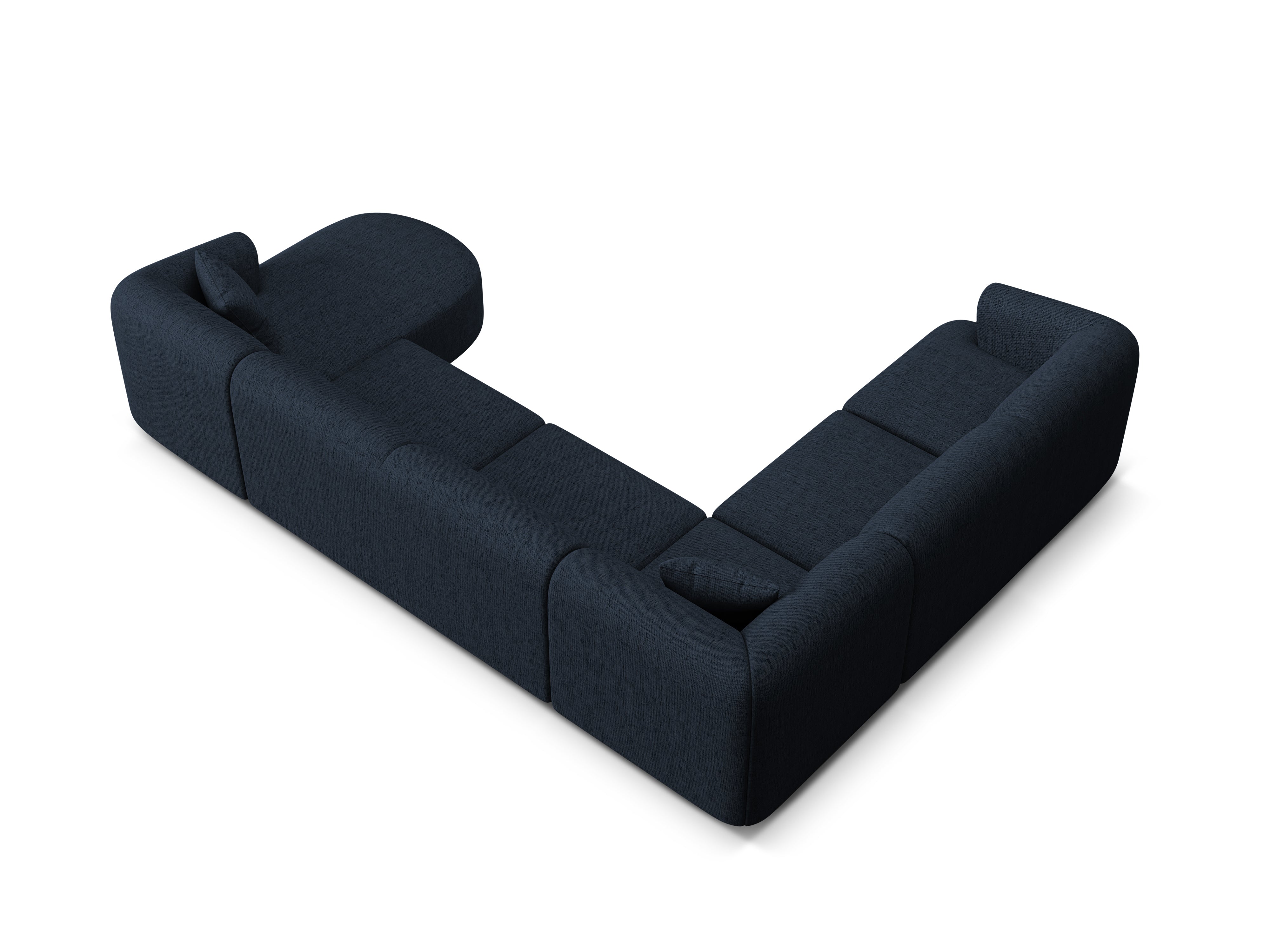 Left-sided panoramic corner sofa for 7 people CAMPI blue chenille