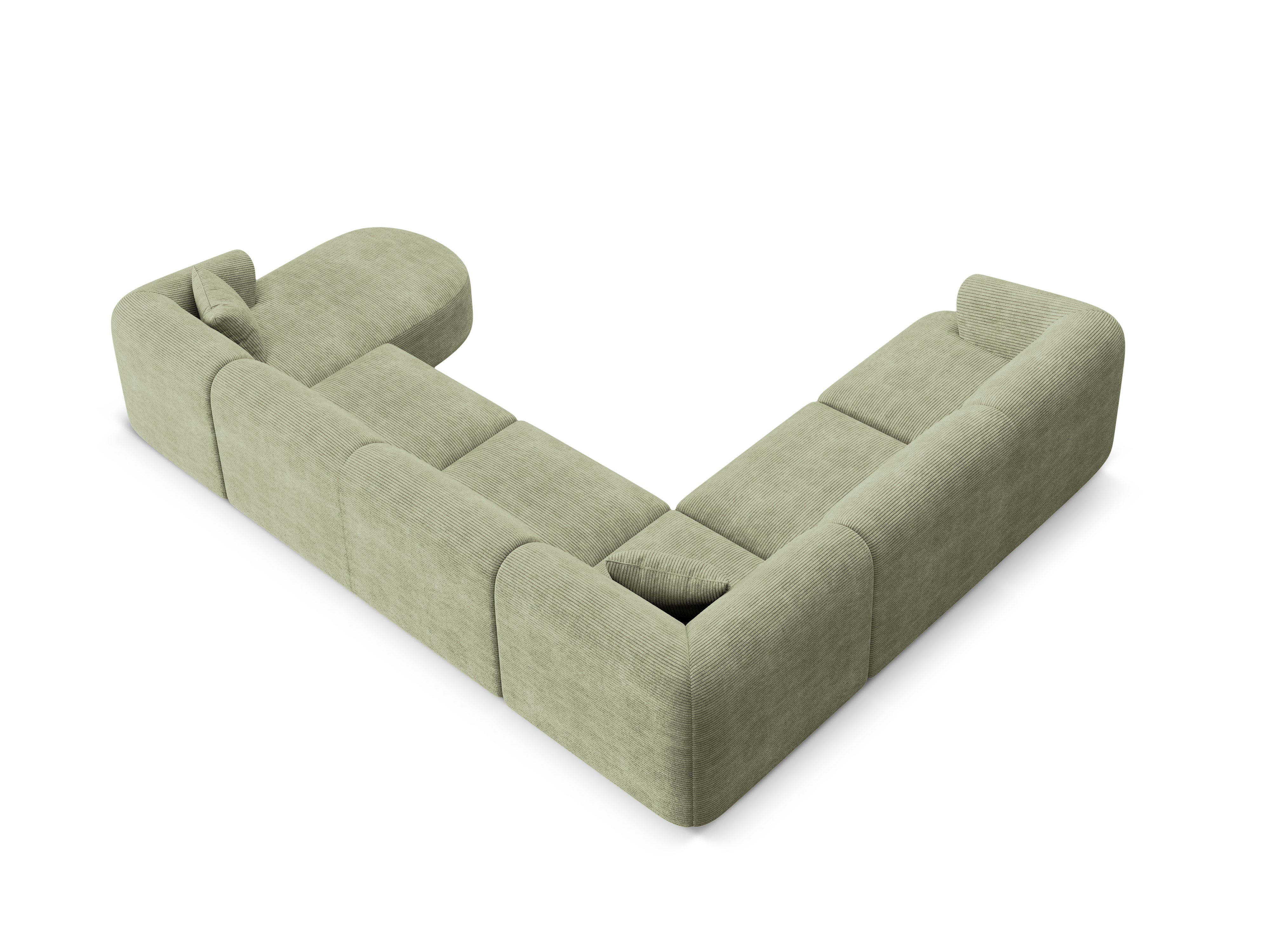Linksseitiges Panoramabettsofa für 7 Personen CAMPI in grünem Cord