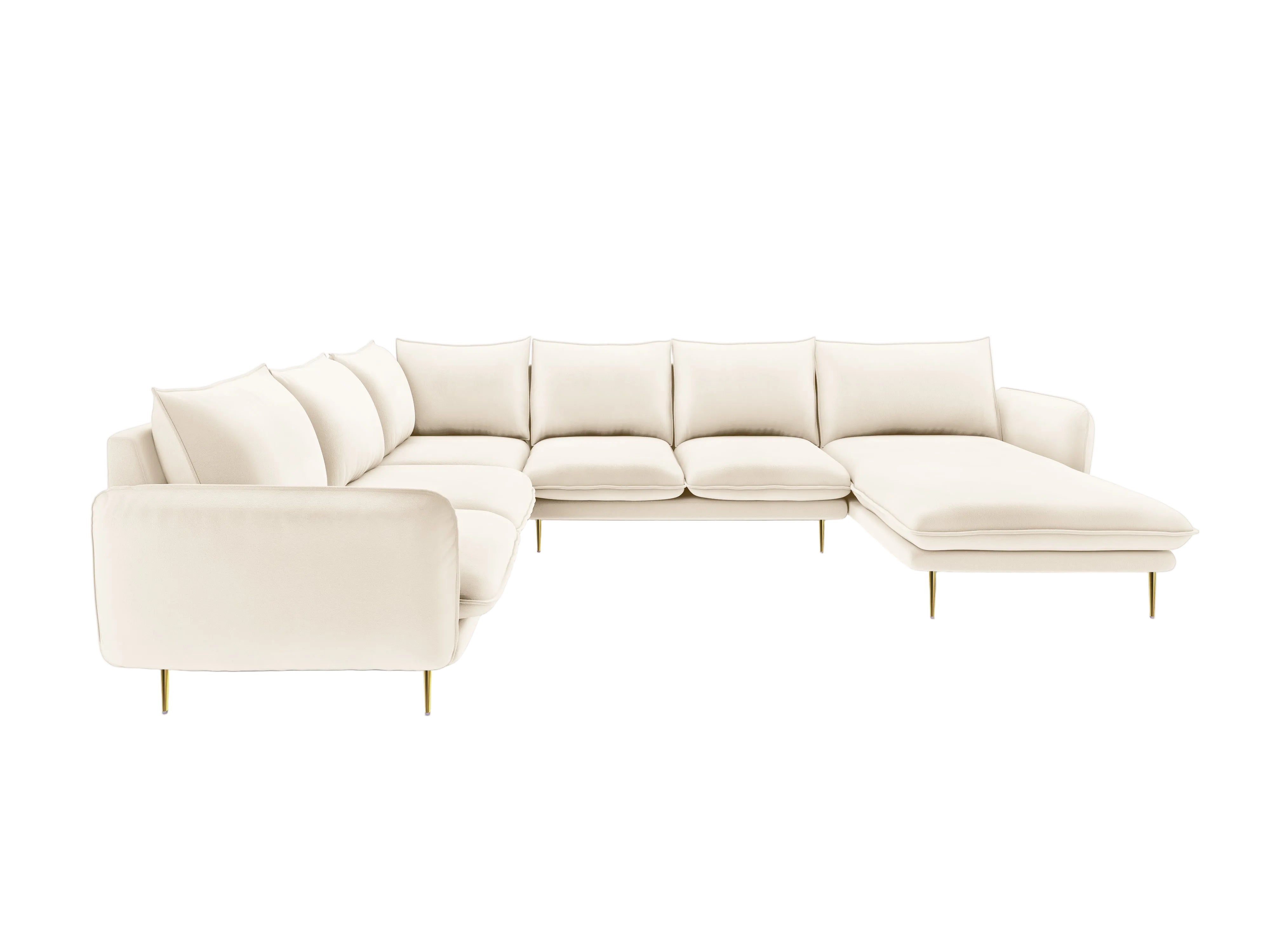 Panoramic Velvet Left-Facing Sofa for 7 People VIENNA in Light Beige with Gold Base