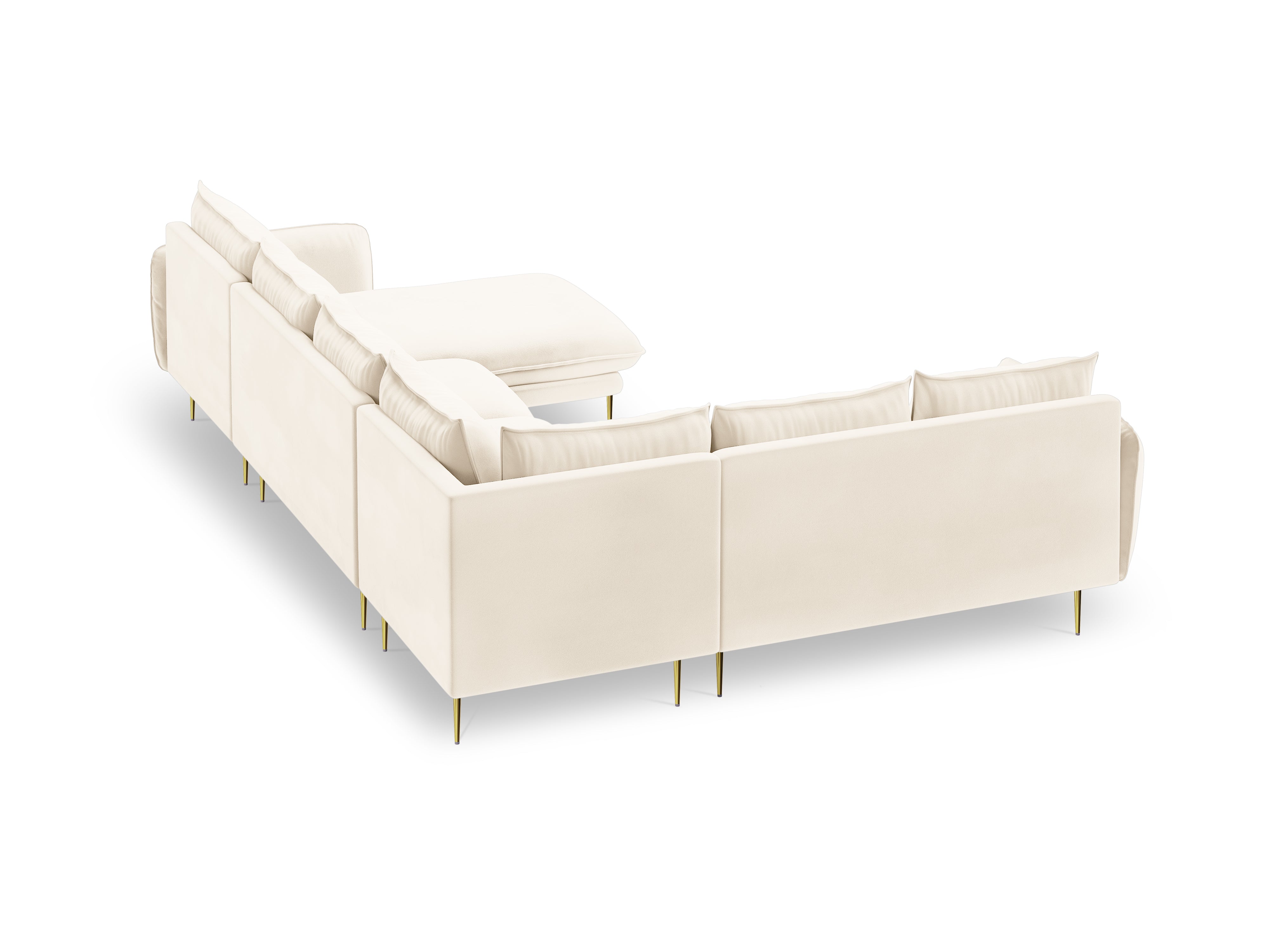 Panoramic Velvet Left-Facing Sofa for 7 People VIENNA in Light Beige with Gold Base