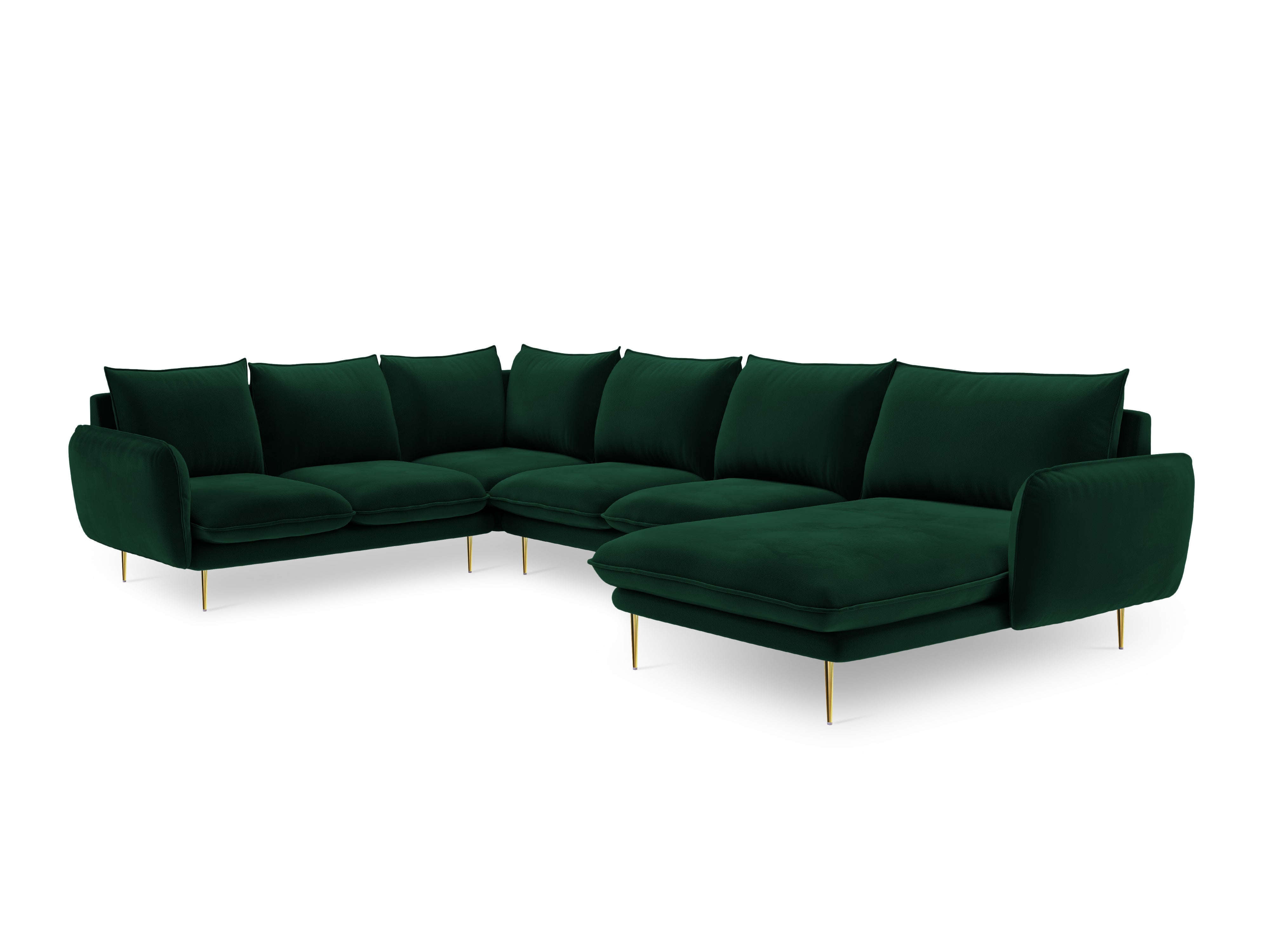 Panoramic Velvet Corner Sofa Left-Handed 7-Seater VIENNA Bottle Green with Gold Base