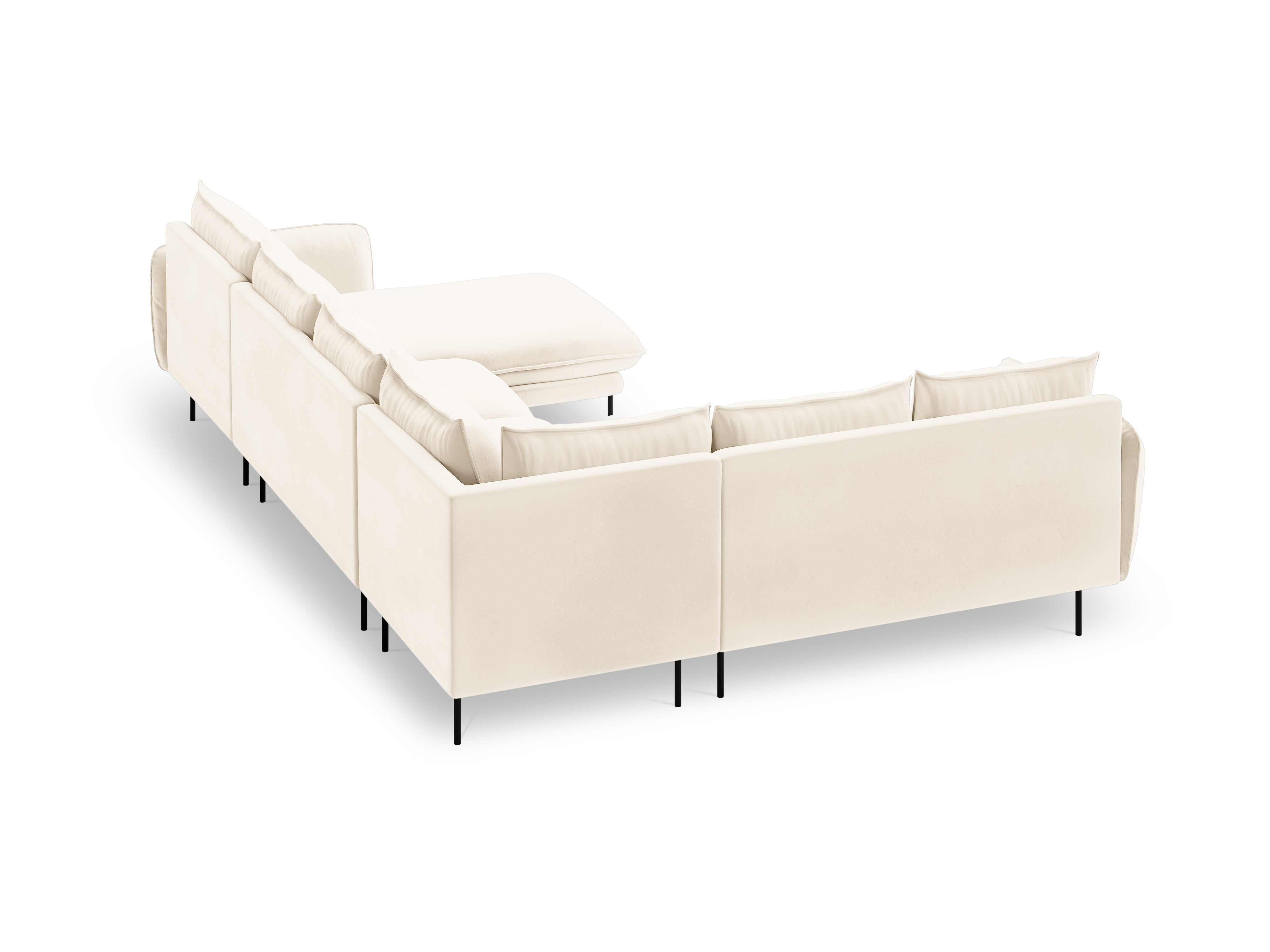Panoramic Velvet Left-Facing Sofa for 7 People VIENNA Light Beige with Black Base