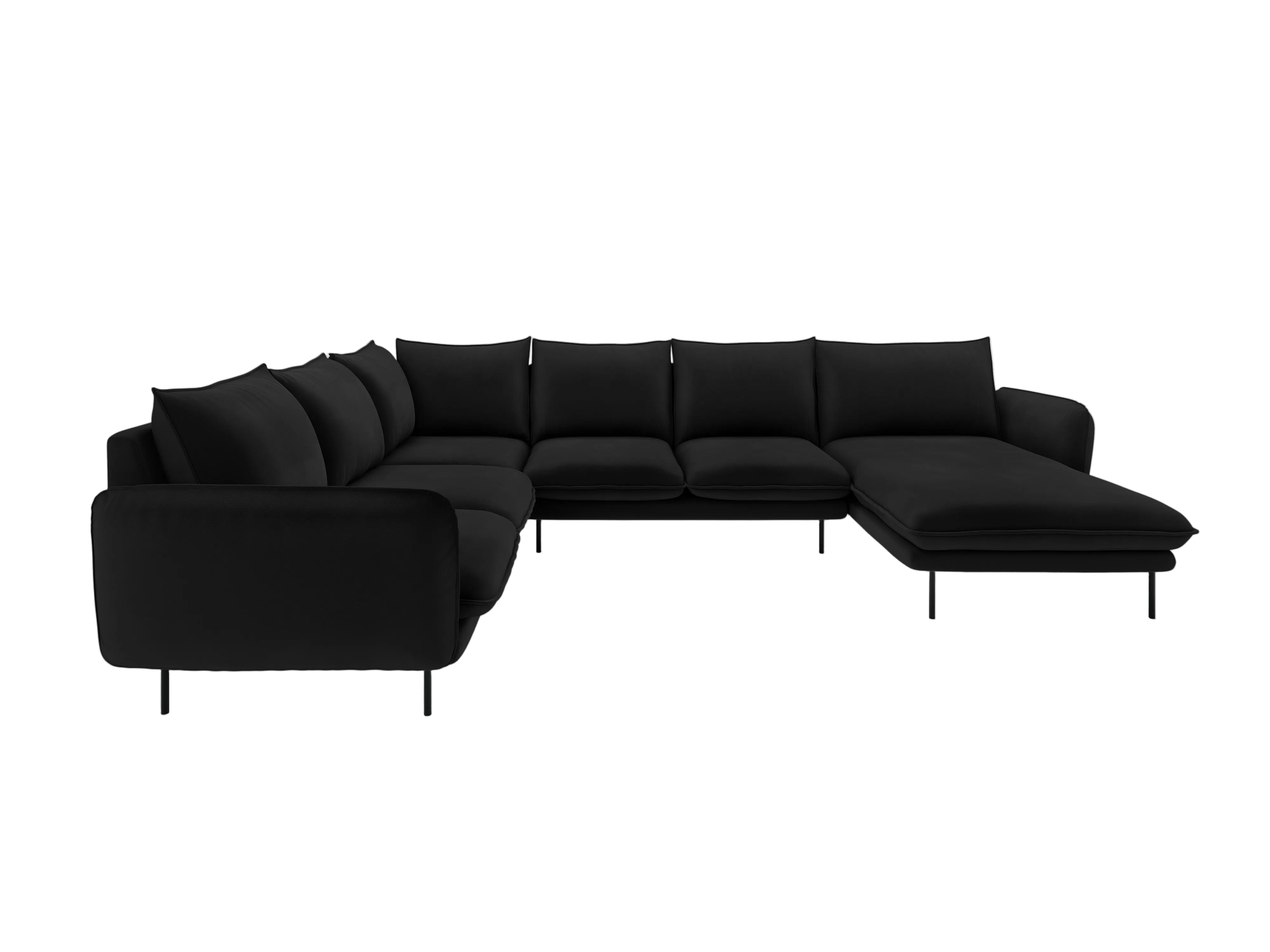 Panoramic Velvet Left-Side Corner Sofa for 7 People VIENNA in Black with Black Base
