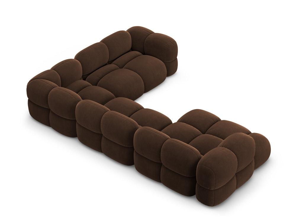 Samt-U-Form-Ecksofa rechts LORETTO schokoladenbraun