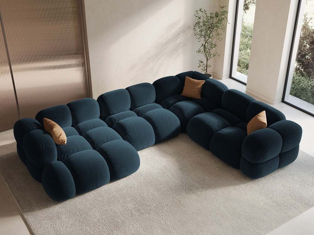 Samt-U-Form-Ecksofa rechts LORETTO petrol