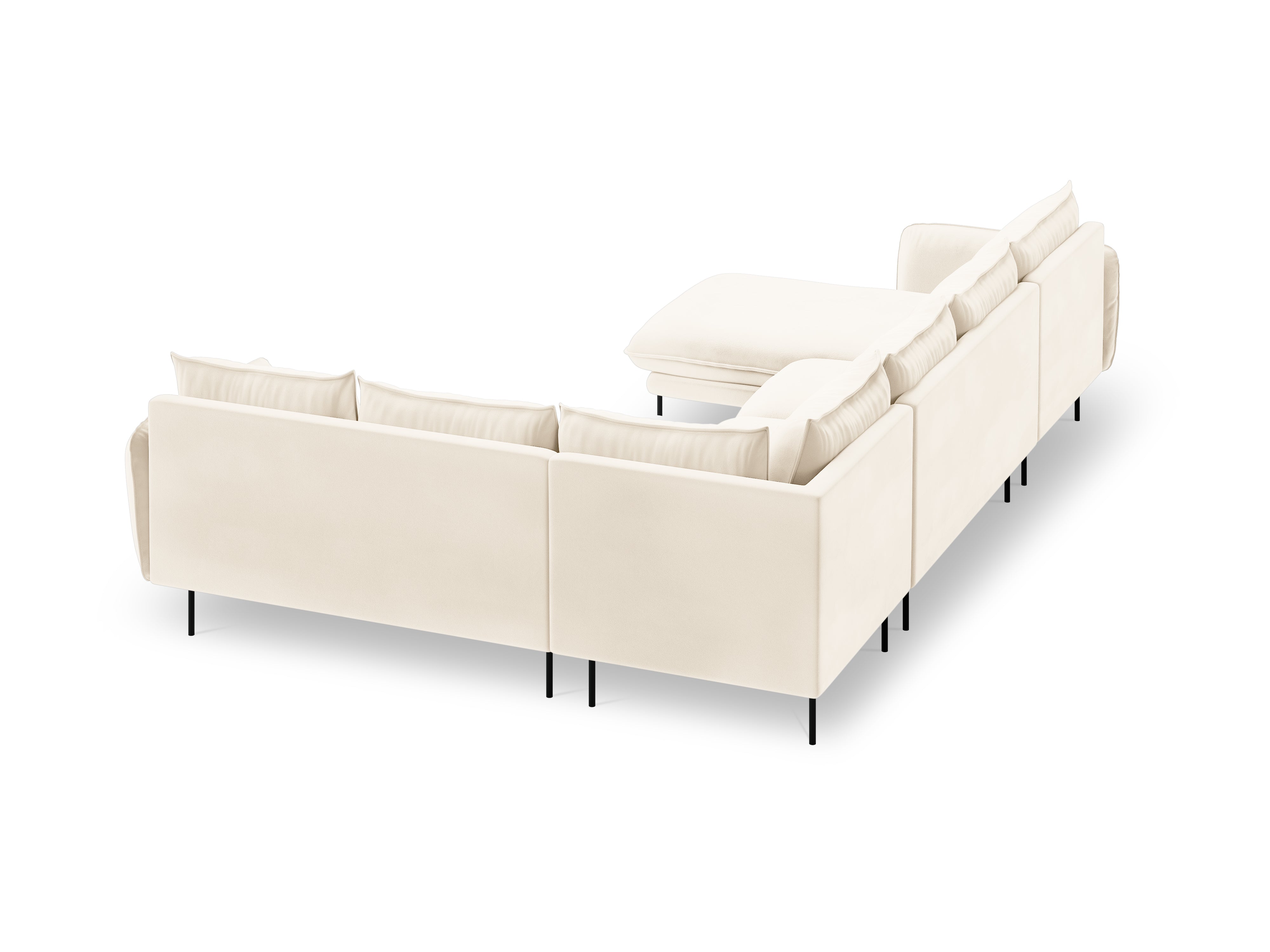 Vienna Light Beige Right-Hand Velvet Panoramic Sofa for 7 People with Black Base