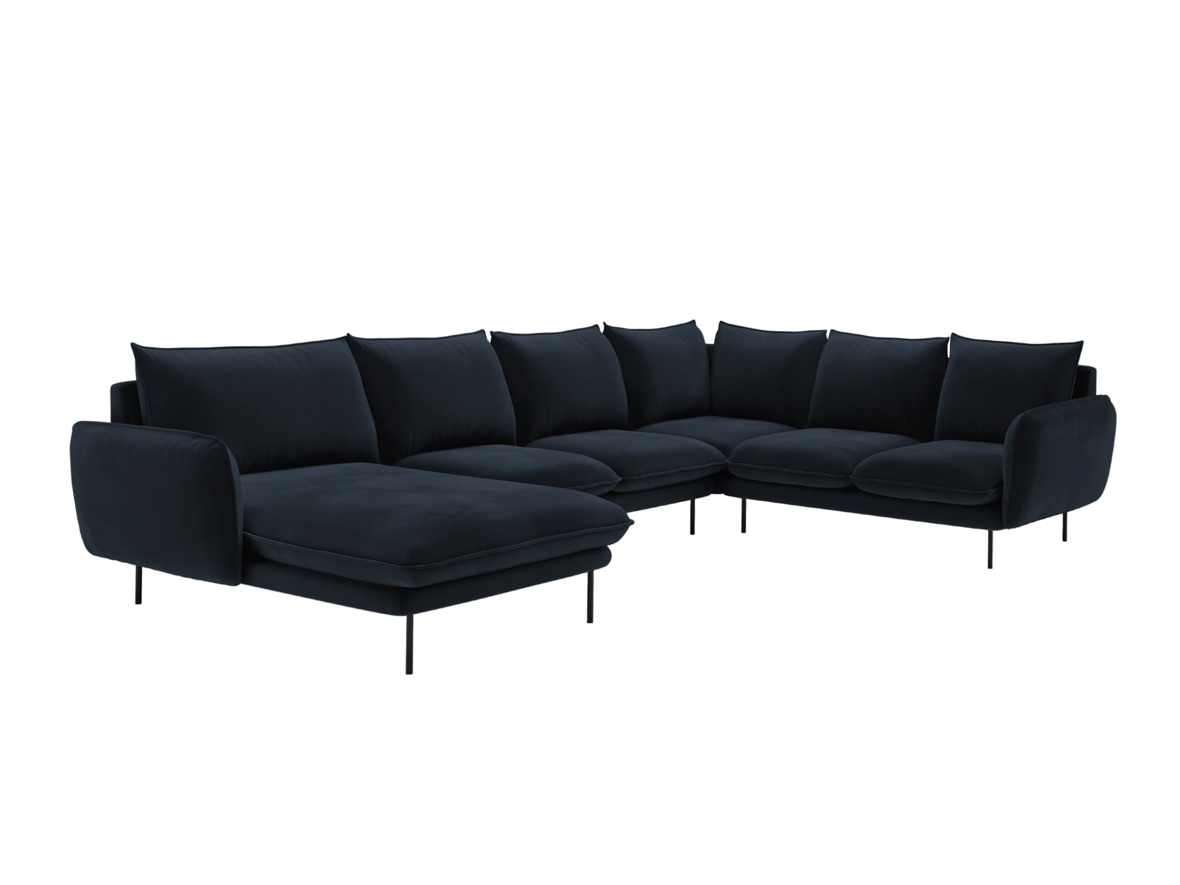 Panoramic Velvet Corner Sofa Right-Handed 7-Seater VIENNA Dark Blue with Black Base