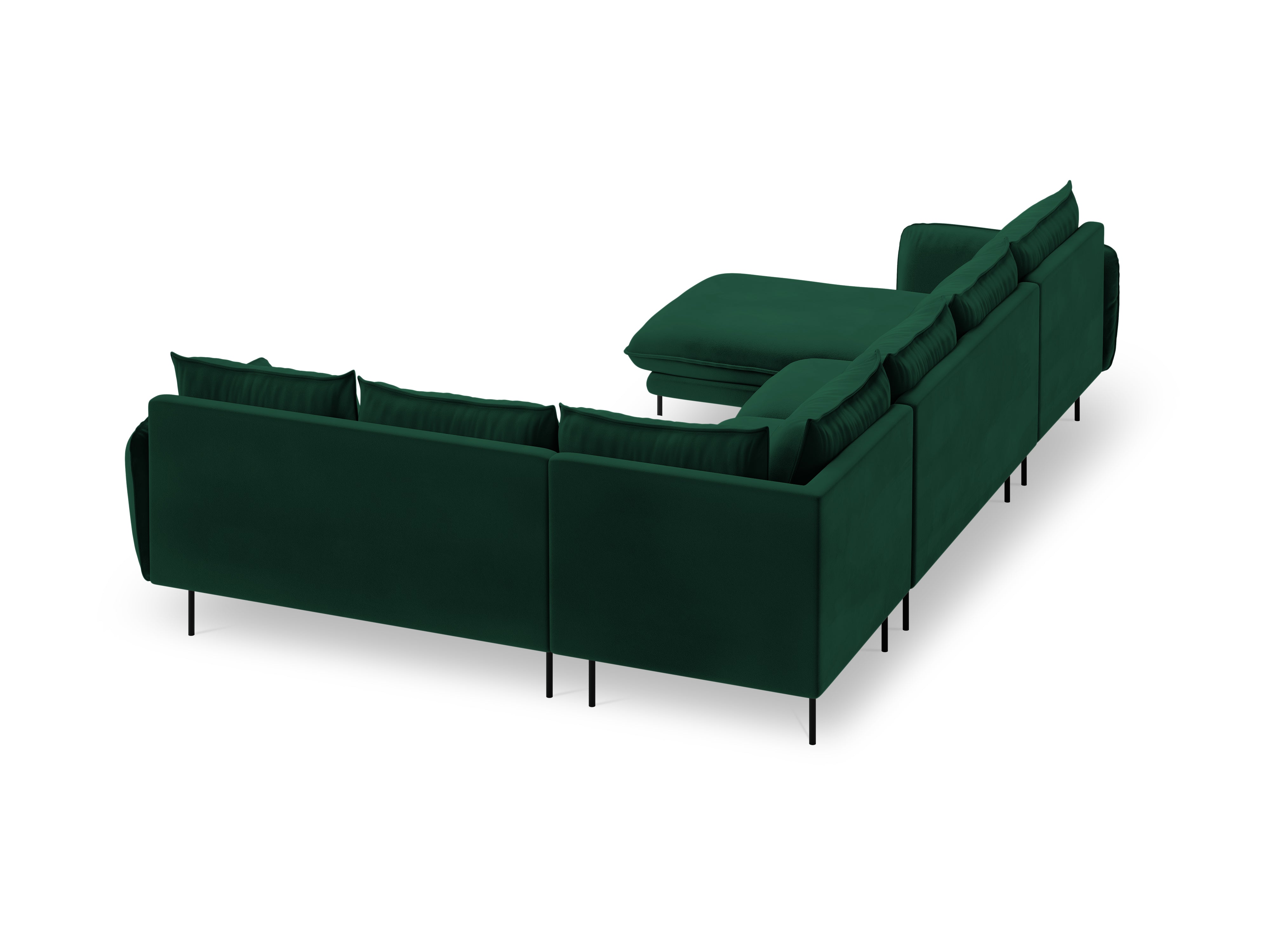 Velvet panoramic corner sofa, right-facing, 7-seater, VIENNA, bottle green with black base