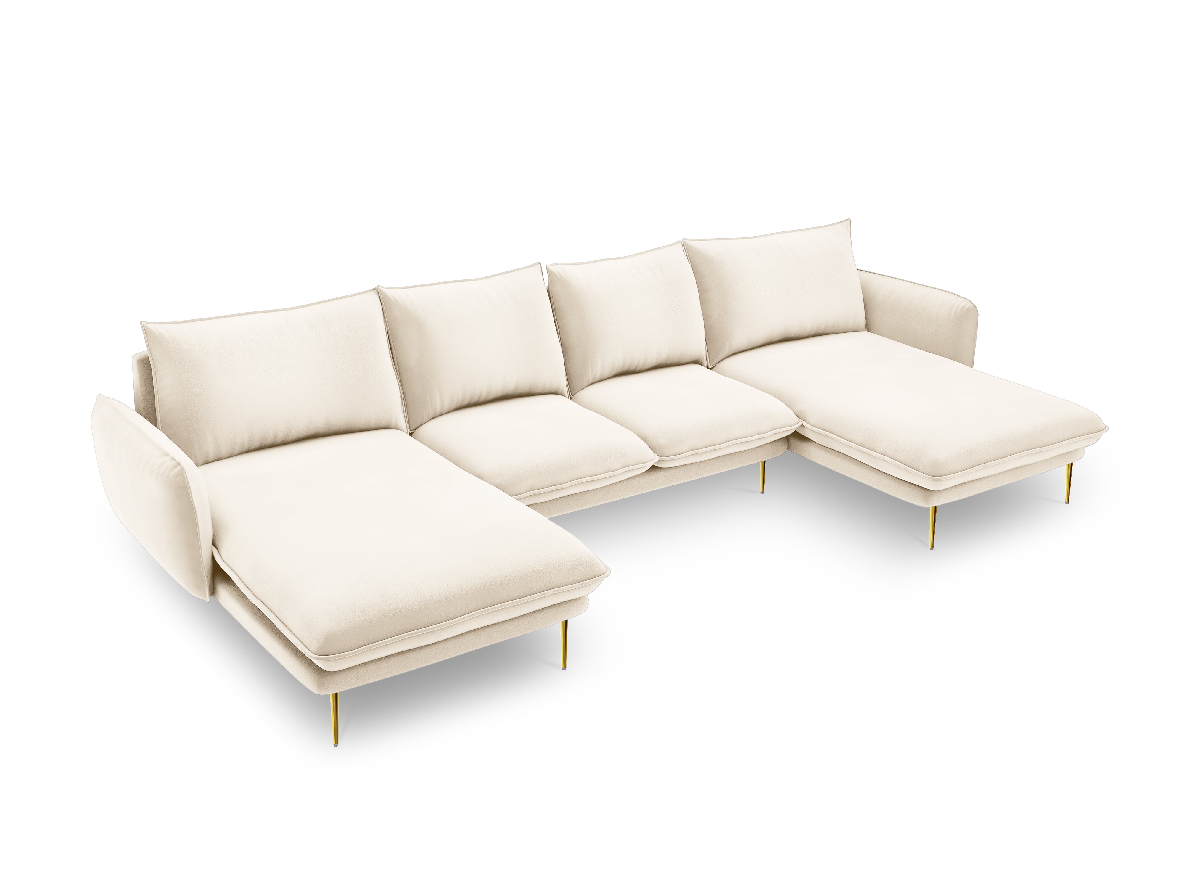 VIENNA Light Beige Velvet 6-Seater Panoramic Sofa with Gold Base