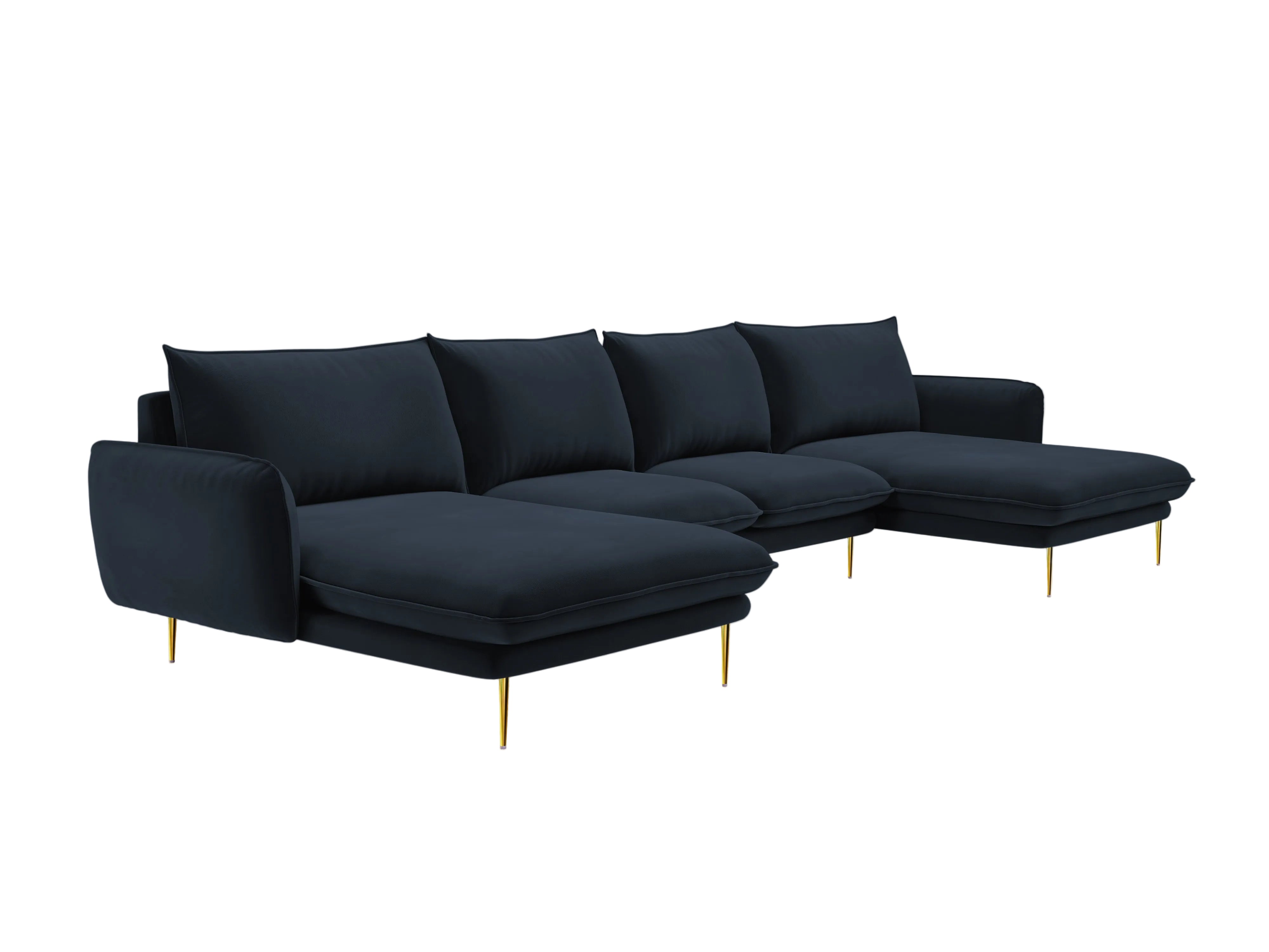 Panoramic Velvet Sofa for 6 People VIENNA Dark Blue with Gold Base