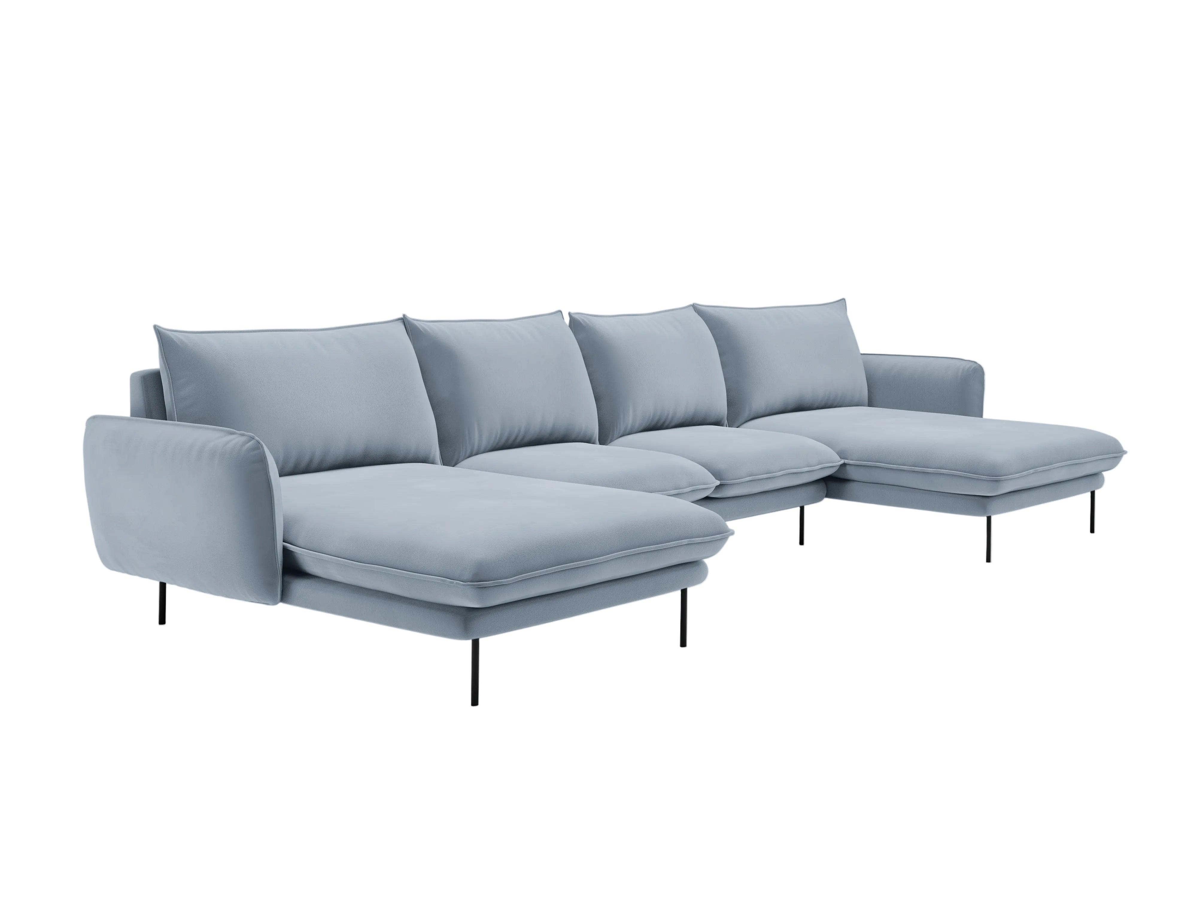 VIENNA Light Blue Velvet 6-Seater Panoramic Sofa with Black Base