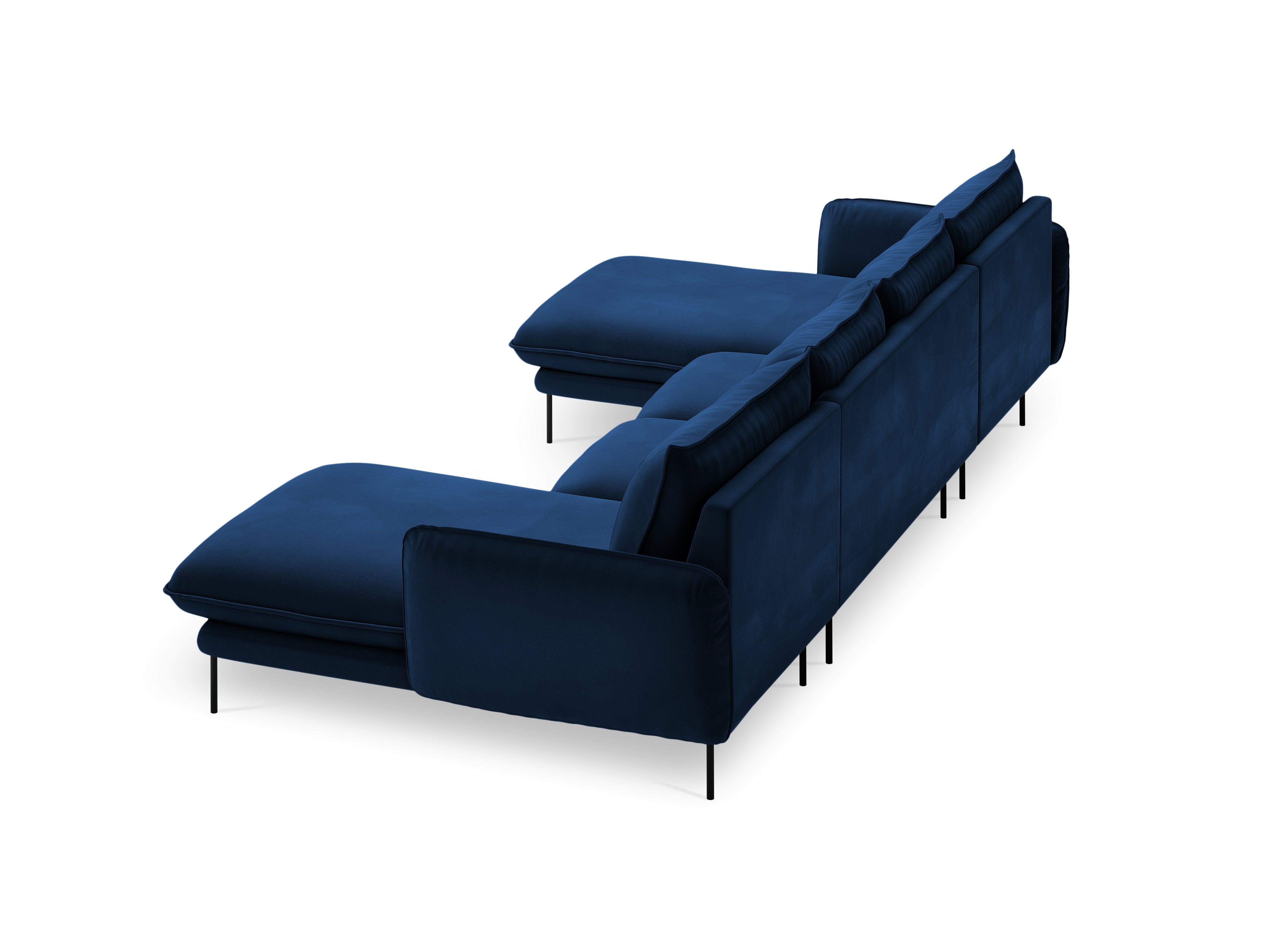 VIENNA Royal Blue Velvet 6-Seater Panoramic Sofa with Black Base