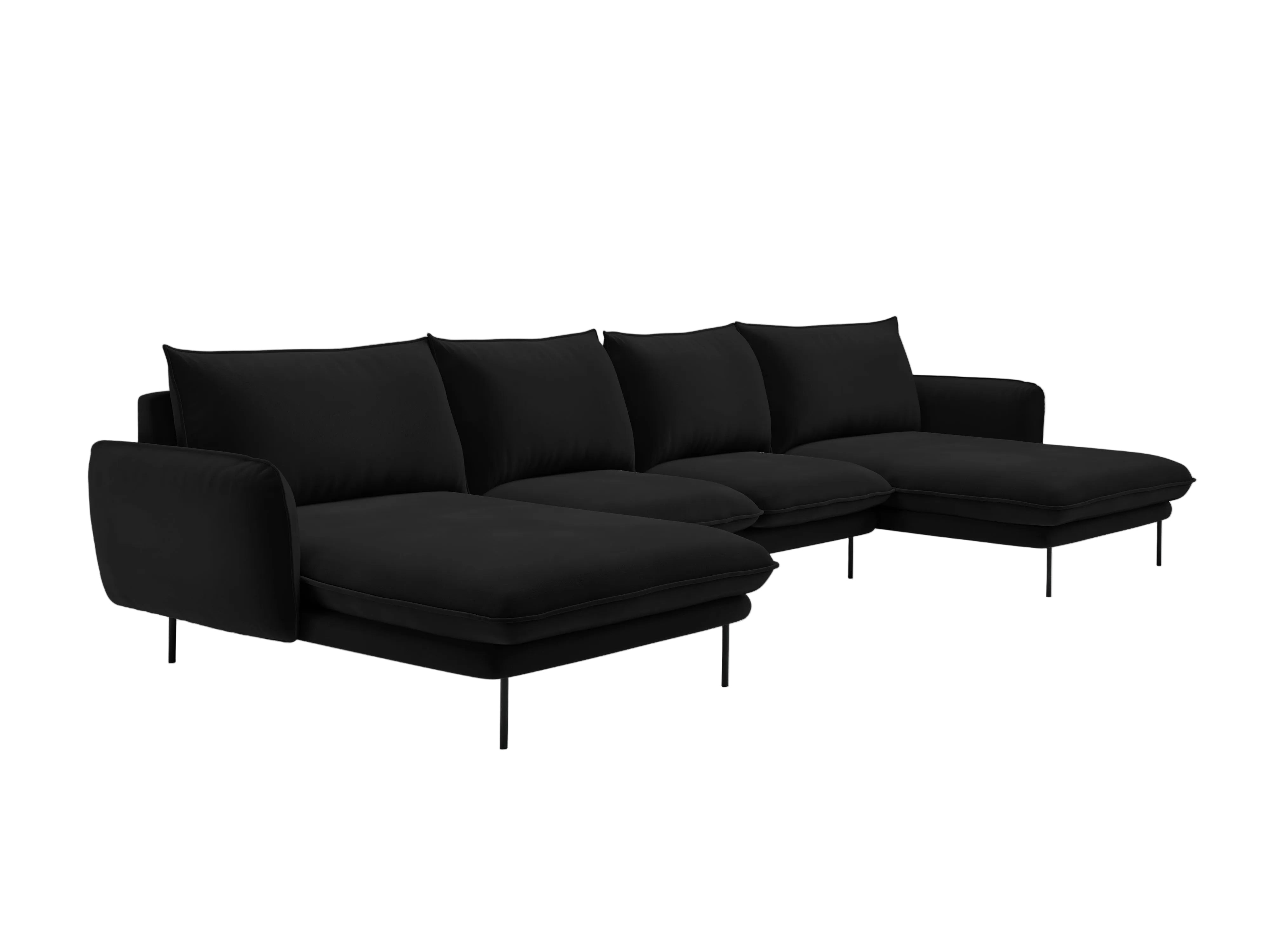 VIENNA Black Velvet 6-Seater Panoramic Sofa with Black Base