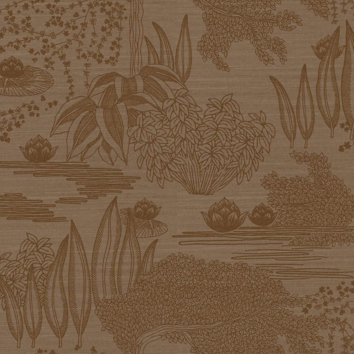 Plant fiber wallpaper with a plant motif HASU - NATUREL MORDORÉ golden brown