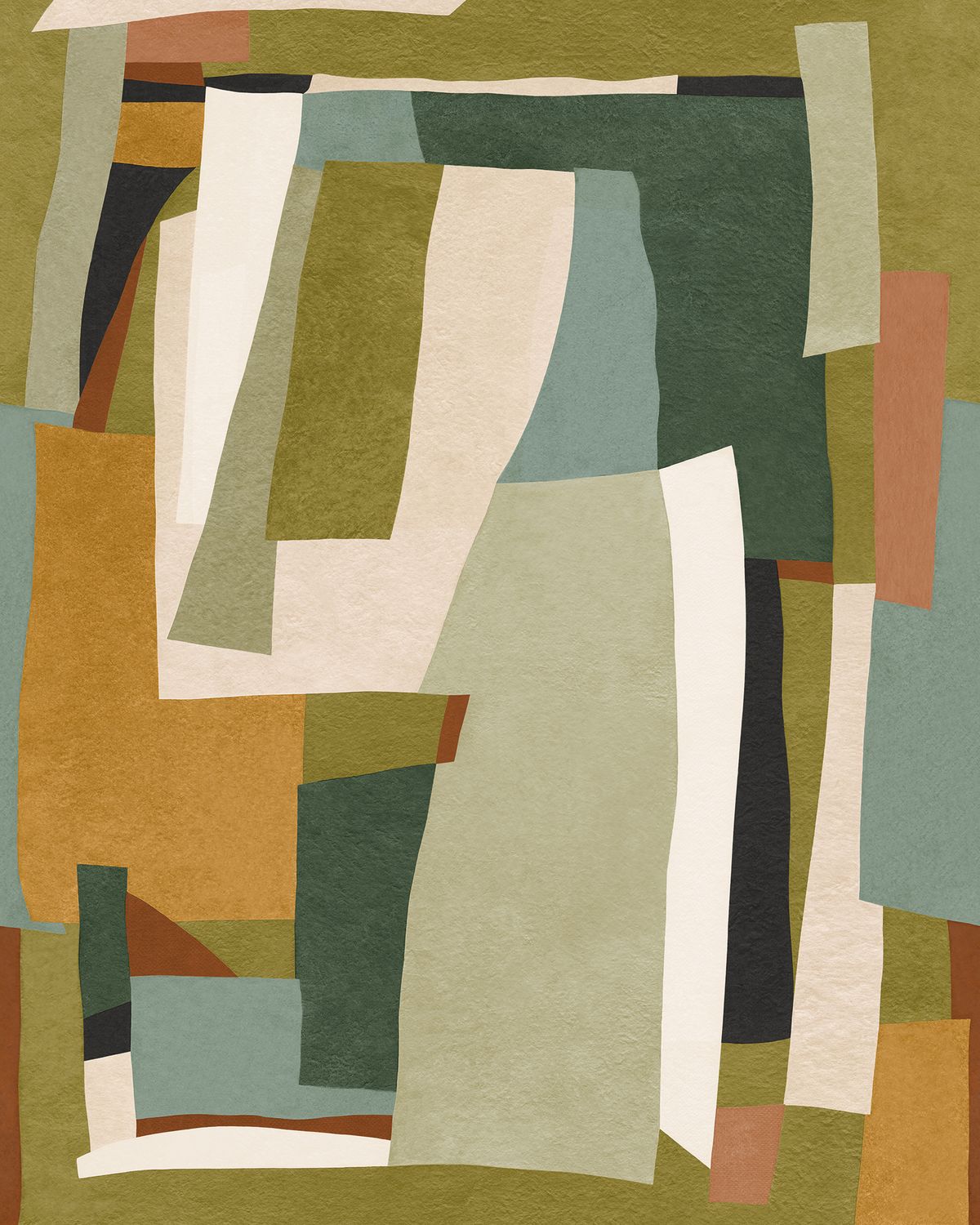 Textile mural with abstract VERNISSAGE motif - MULTICOLORE green with beige and sea blue