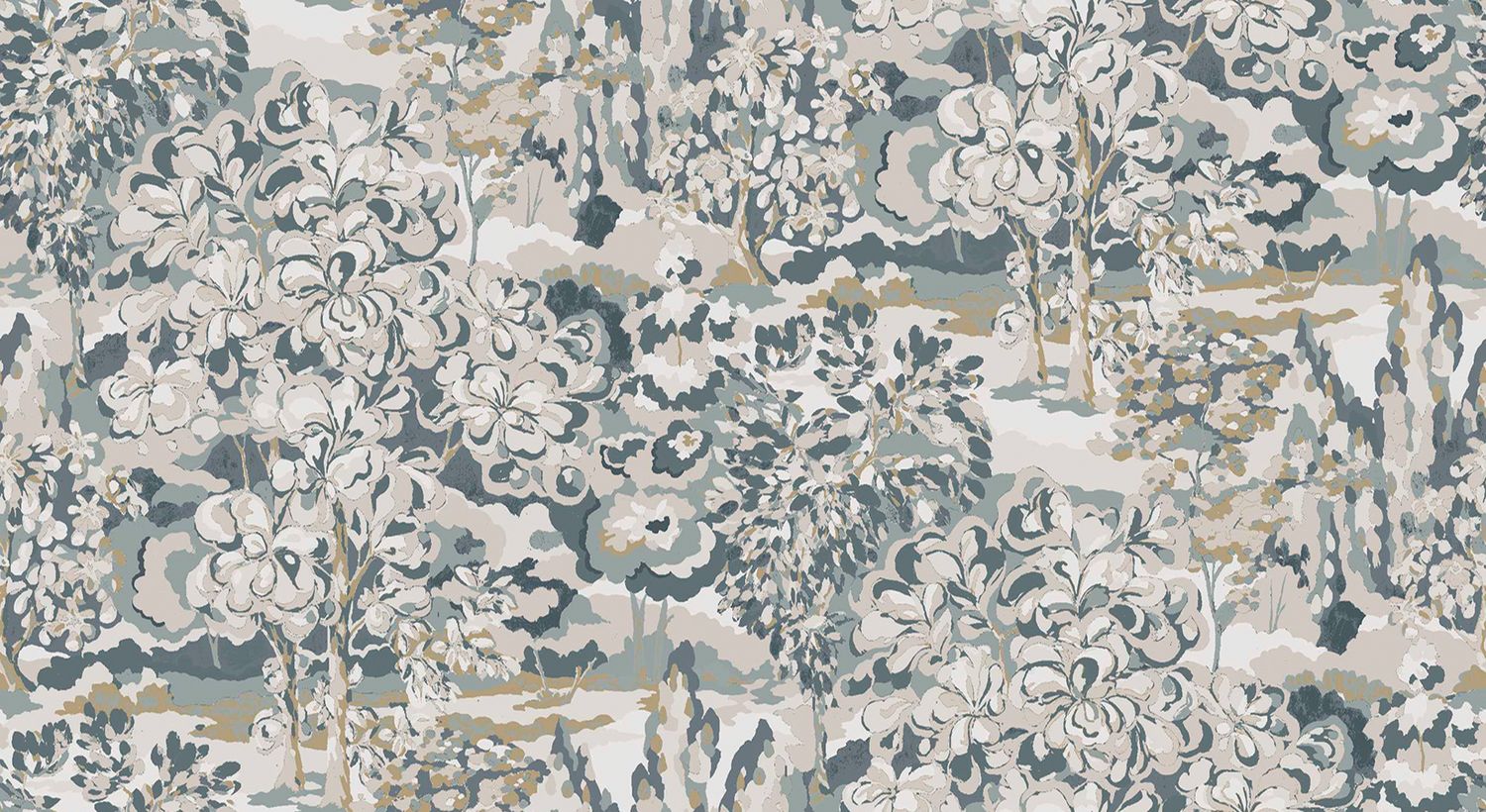 Textile wallpaper with a plant pattern VERDURE - PIERRE BLEUE gray-blue