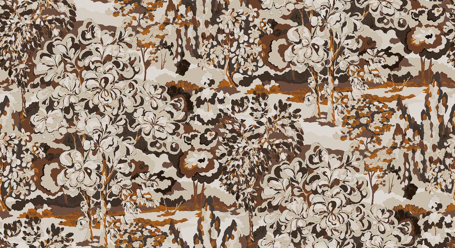 Textile wallpaper with a plant pattern VERDURE - ORANGE BRULÉ burnt orange