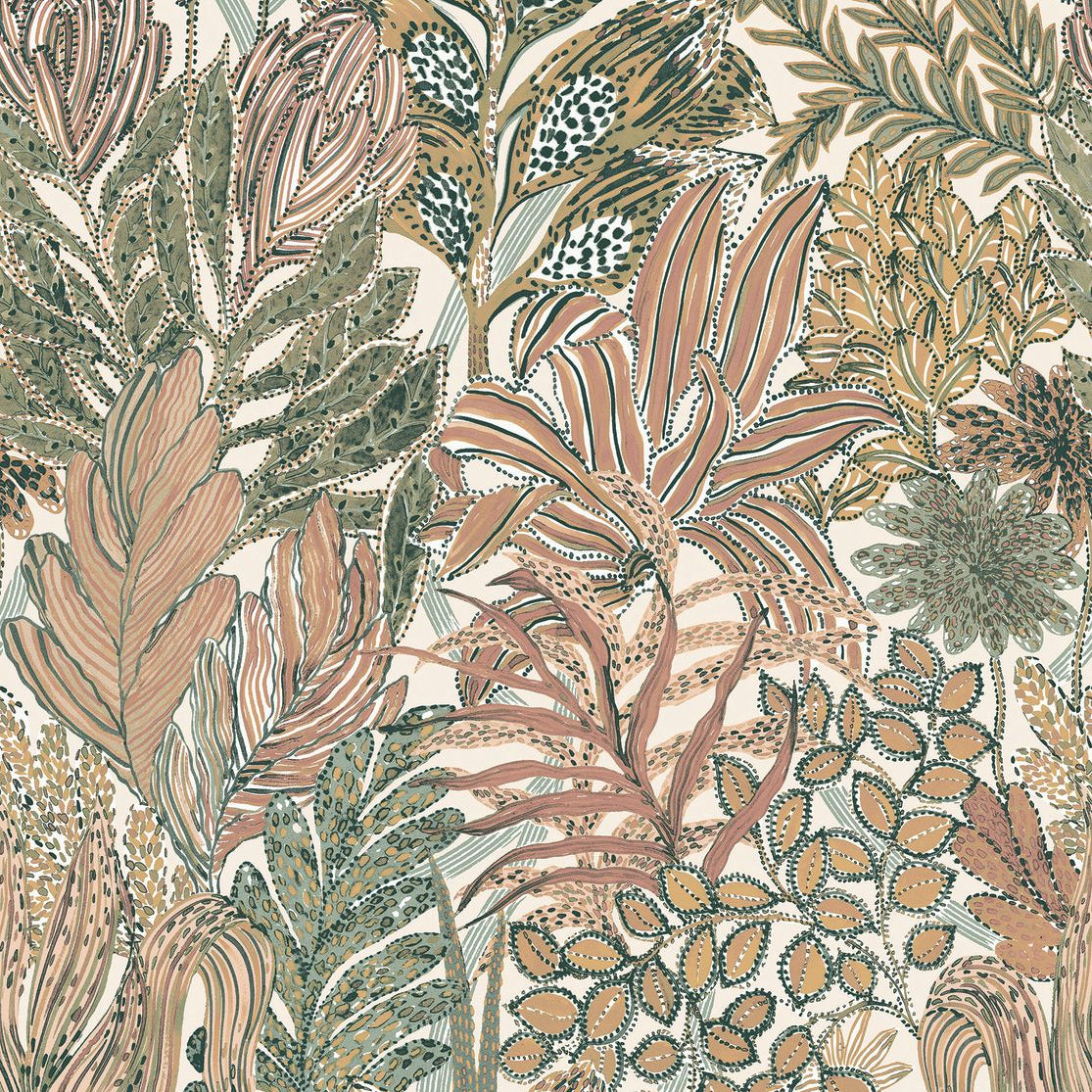 Non-woven wallpaper with a plant motif BORROMMEE - IVORY/BLUSH ivory with pink