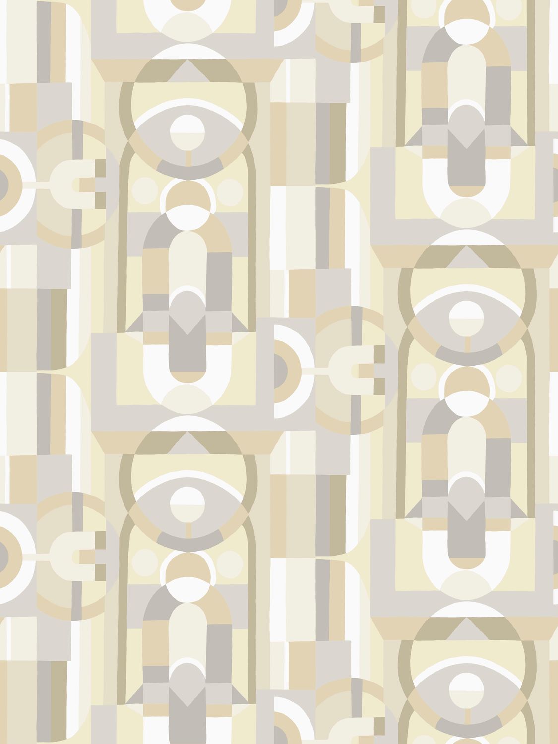 Stained Glass Geometric Pattern Wallpaper VITRAIL - WHITE/BEIGE