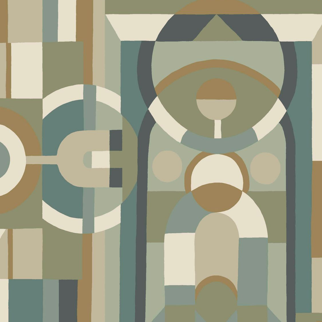 Stained Glass Geometric Pattern Wallpaper VITRAIL - Celadon/Kaki Celadon with Khaki