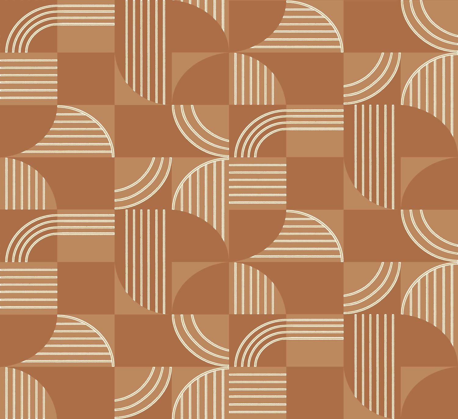 Non-woven wallpaper with a geometric pattern ANNÉES 30 - TERRACOTTA warm brown