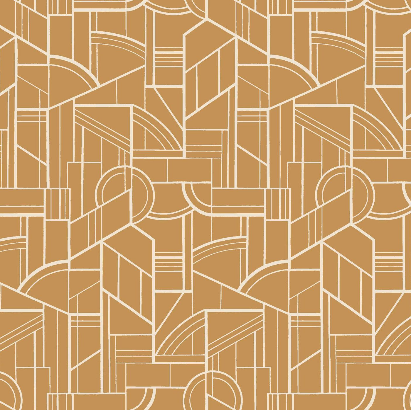 Metallic wallpaper with geometric pattern CINÉTIQUE - COPPER with beige
