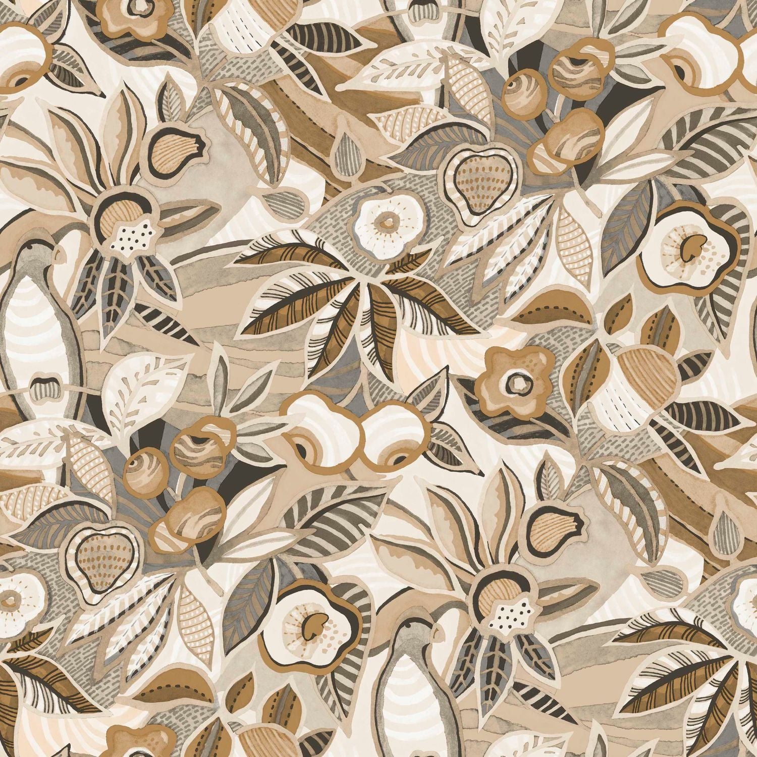 Vinyl wallpaper with a plant motif TEHUANA - MARRON GLACÉ/MORDORÉ golden chestnut