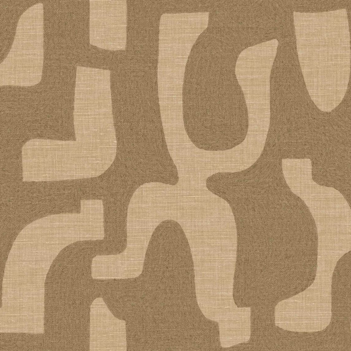 Structural wallpaper imitating fabric in abstract organic shapes SERAN - TRAVERTINE brown
