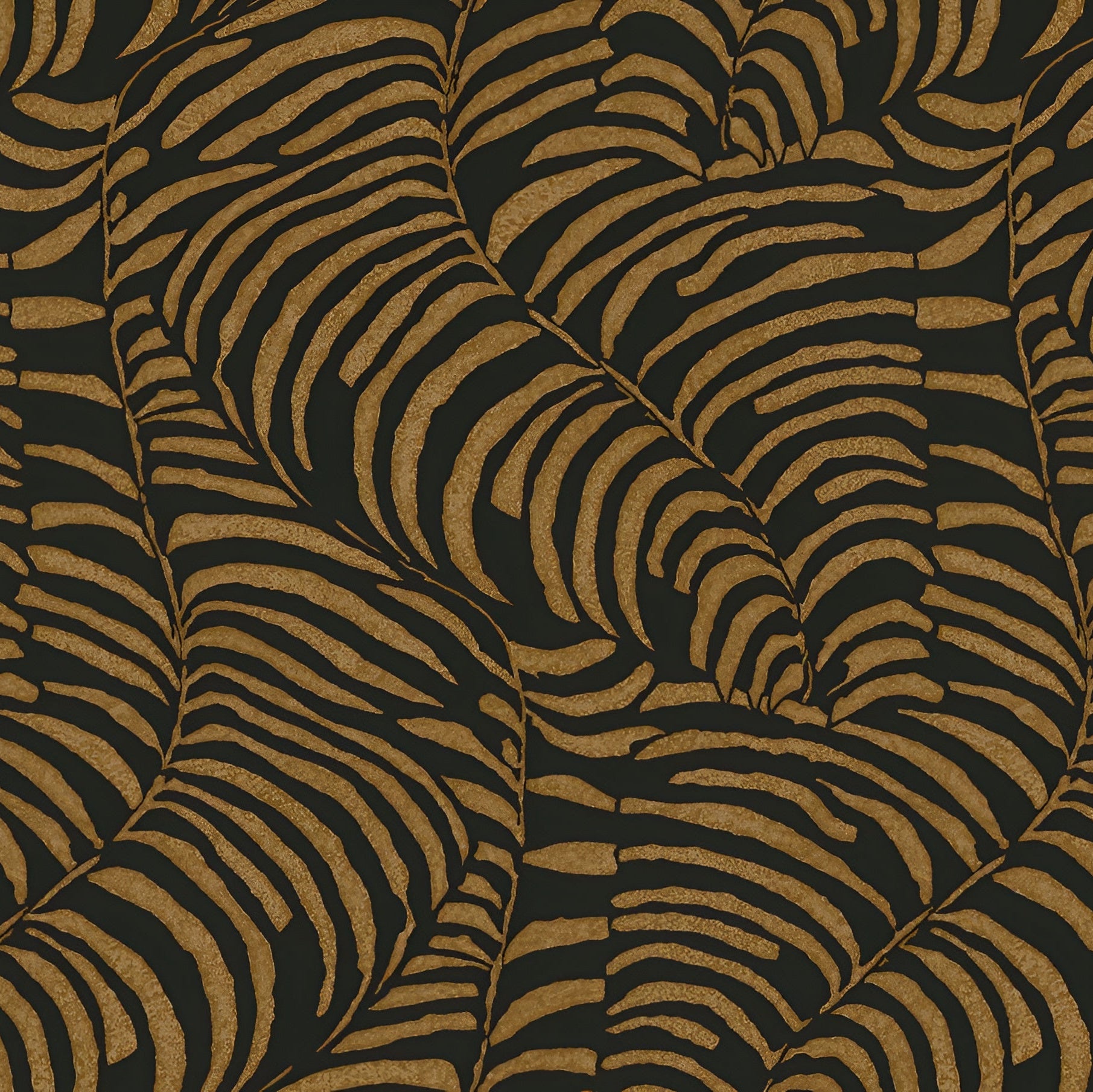 Non-woven wallpaper with a plant motif NOBILE - NOIR/DORÉ black with gold