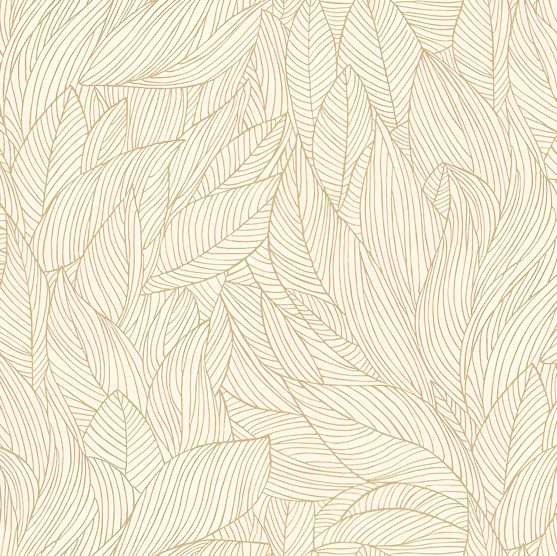 Non-woven wallpaper with a plant motif HOSTA - IVORY/GOLD ivory with gold