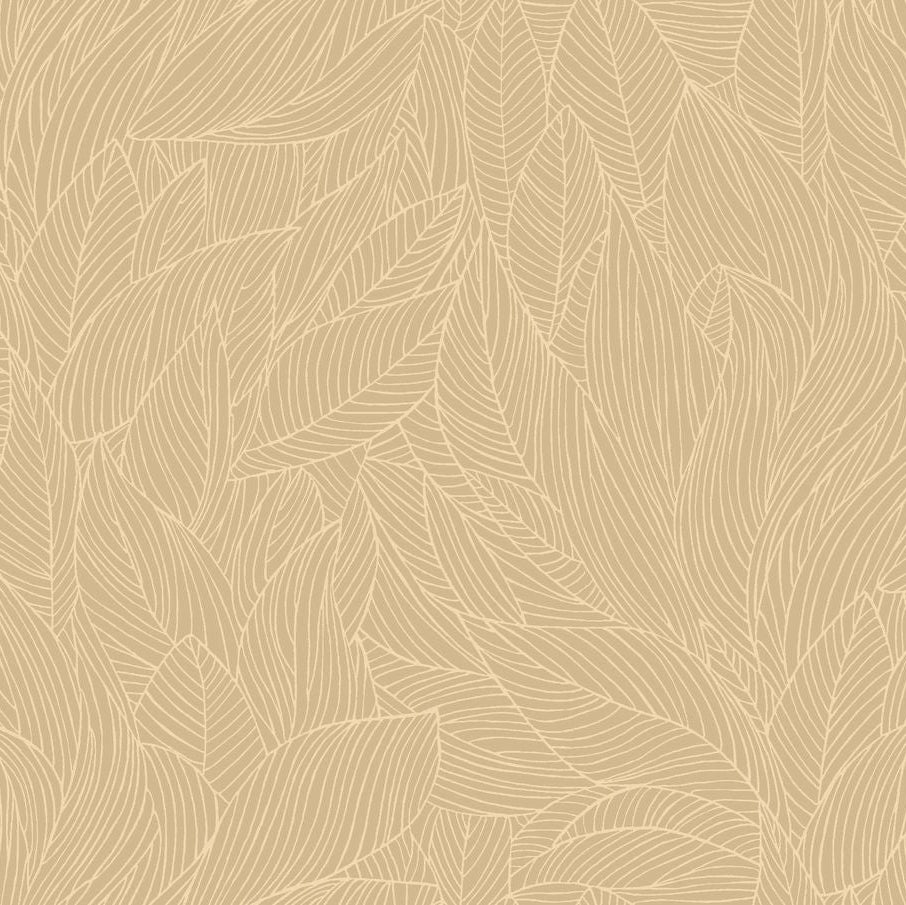 Non-woven wallpaper with a plant motif HOSTA - GLACÉ/NACRÉ beige with a pearlescent finish