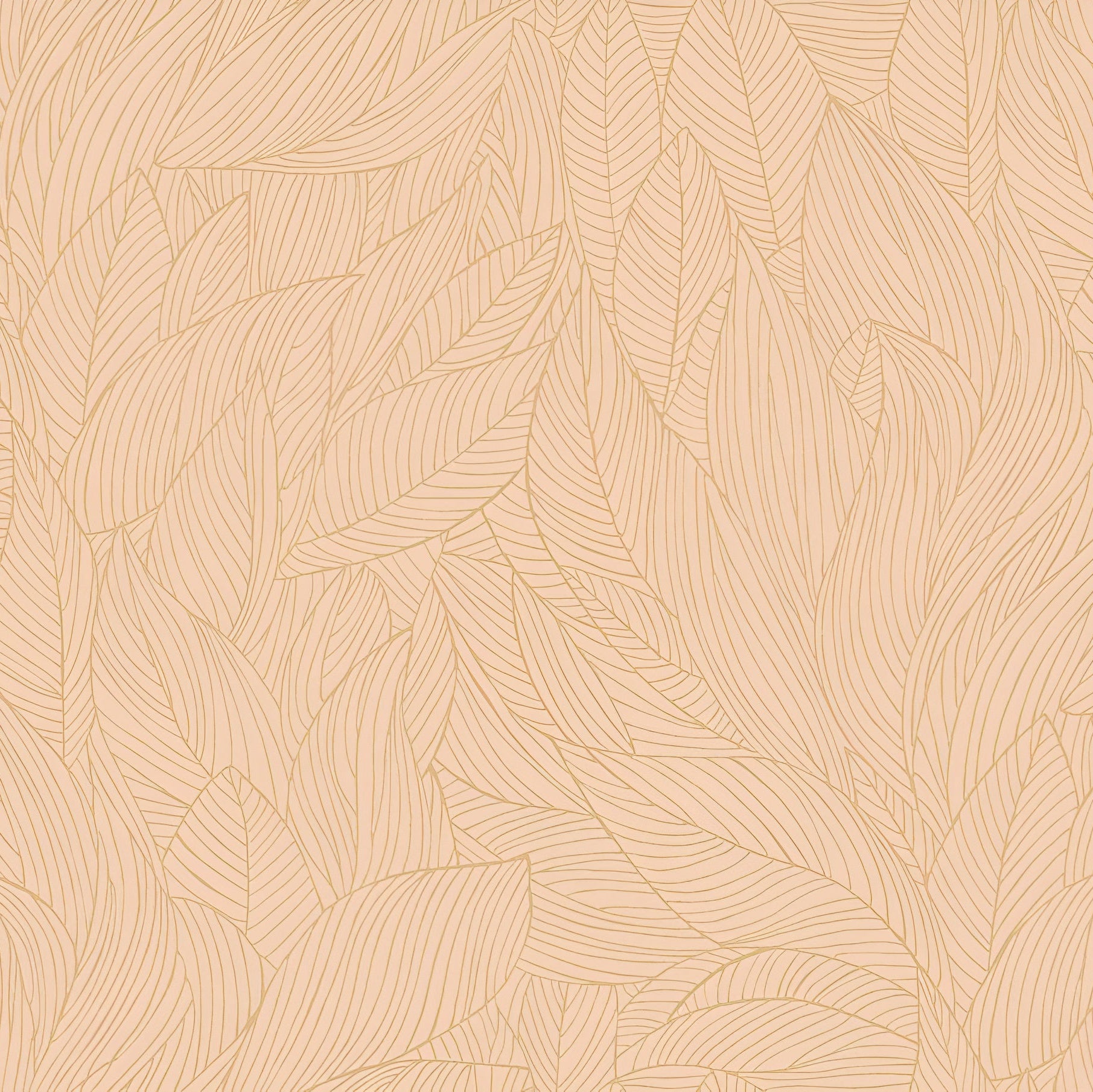 Non-woven wallpaper with a plant motif HOSTA - ROSE POUDRÉ/DORÉ powder pink with gold
