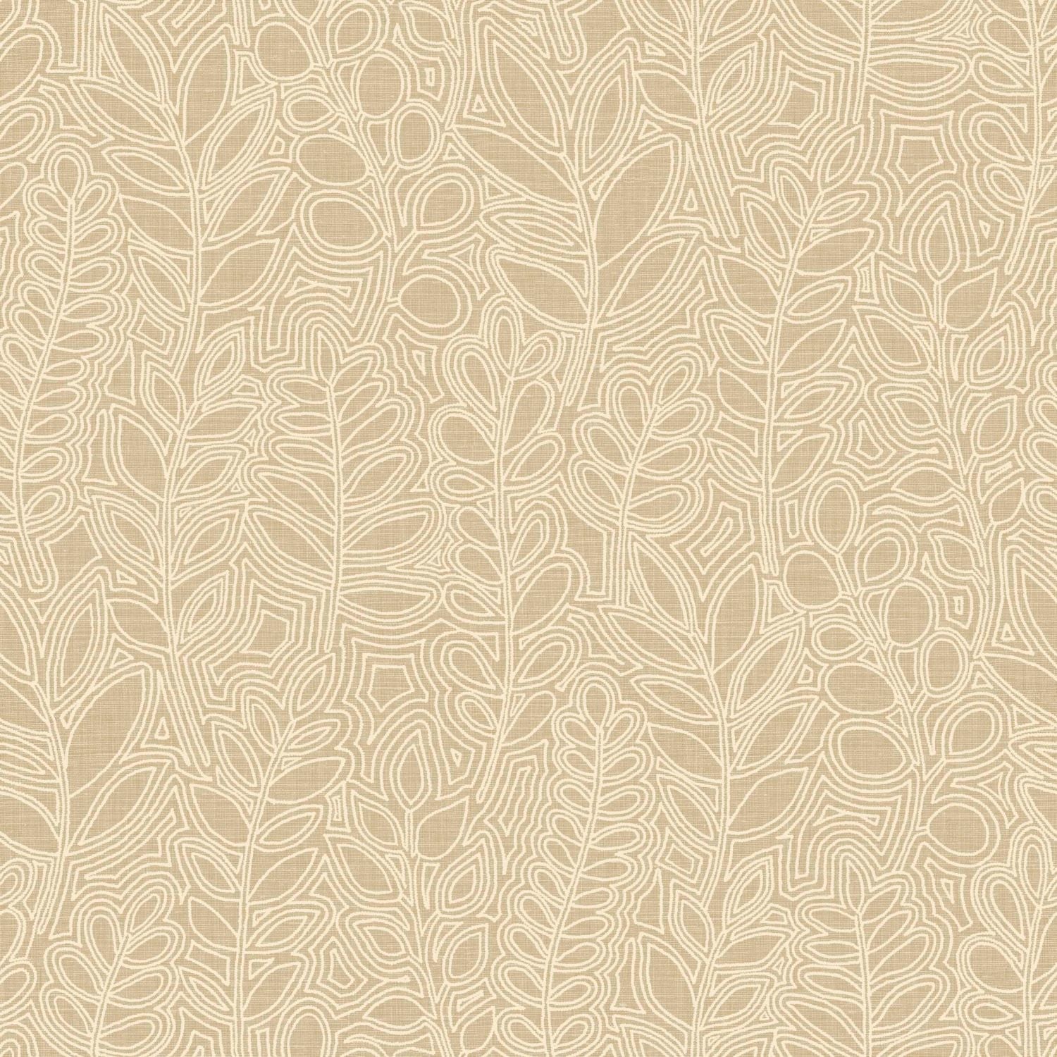 Plant motif wallpaper with leaf design resembling embroidery ASTRAGALE - SABLE beige