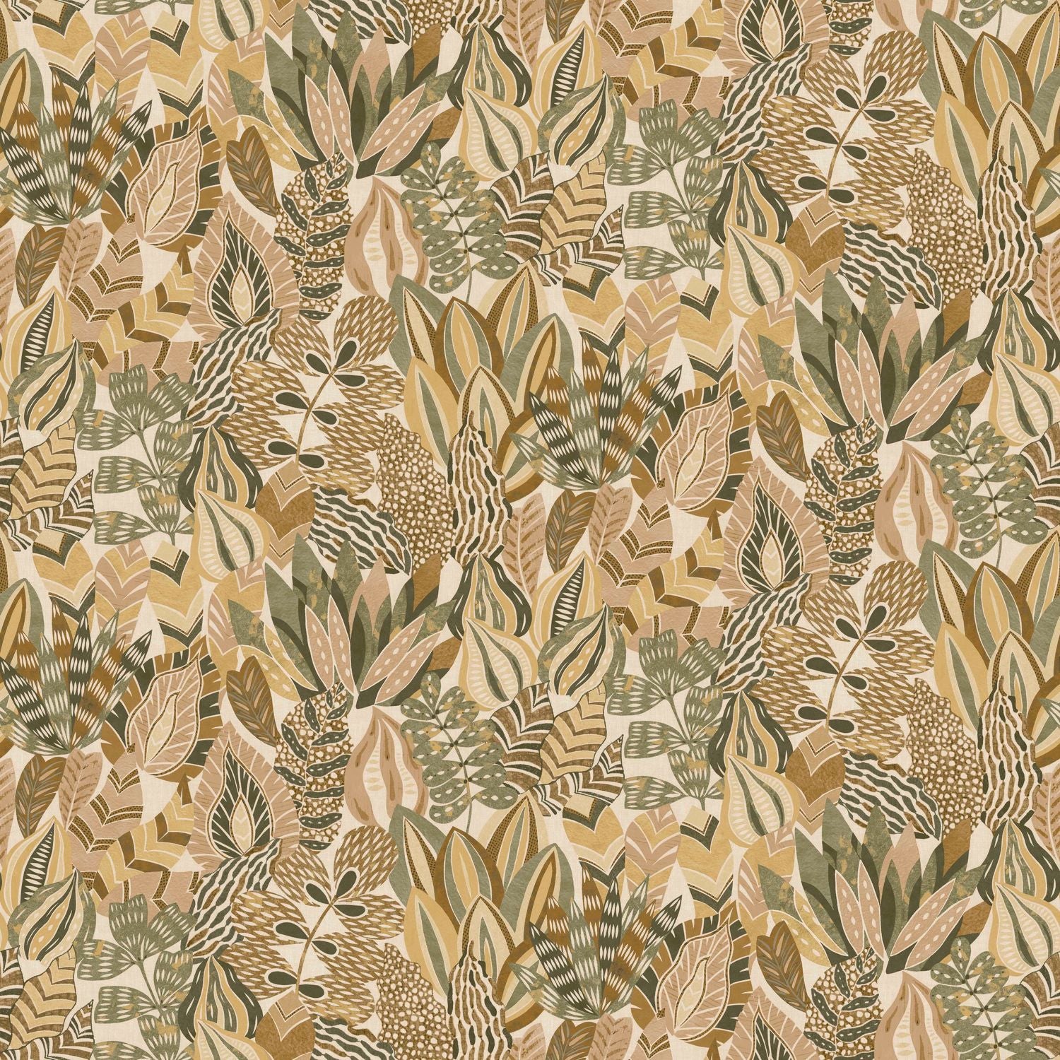 Plant motif wallpaper ALFABIA - KAKI/VANILLA khaki with vanilla