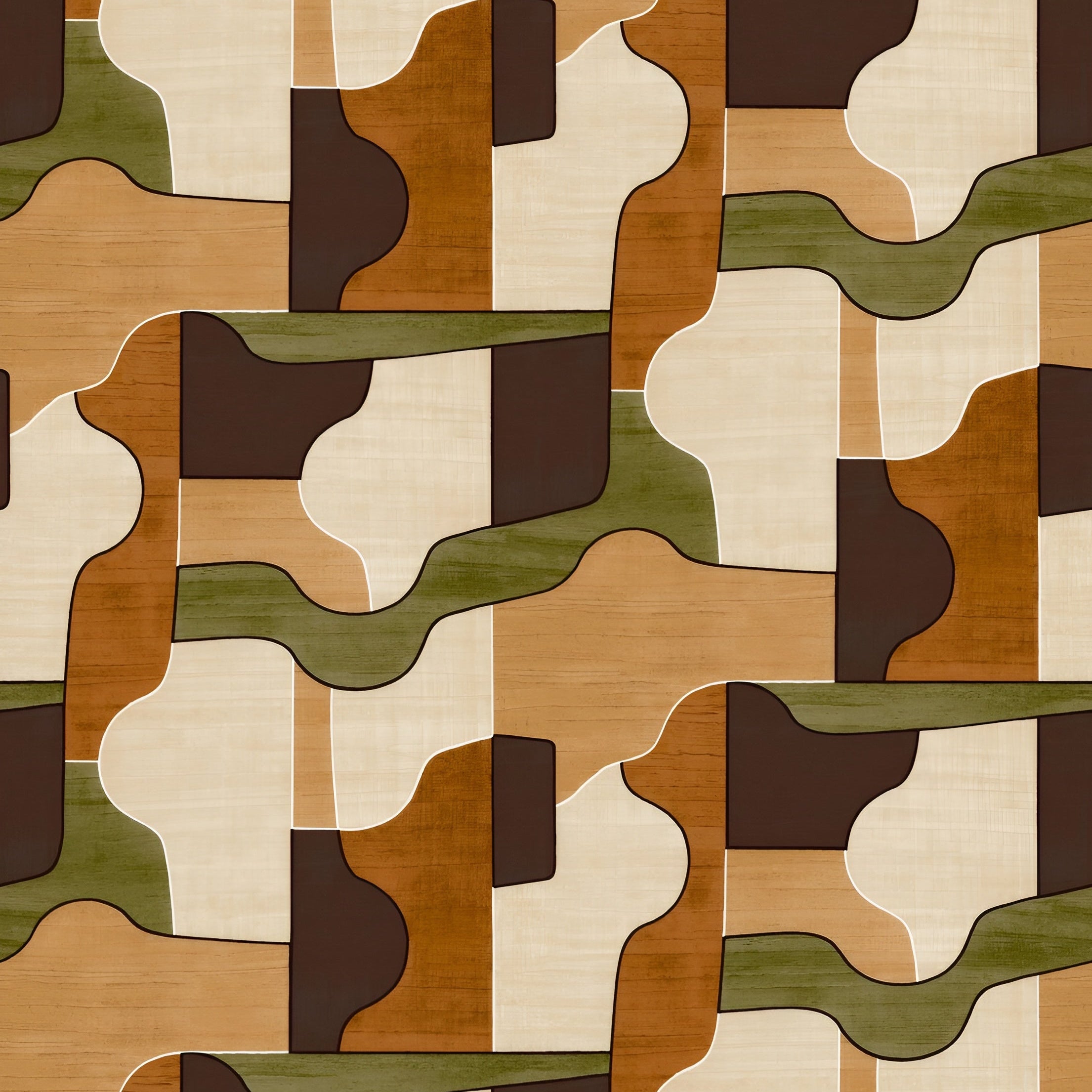 Wallpaper with geometric pattern MODERNISM - AMBER/KHAKI green with amber