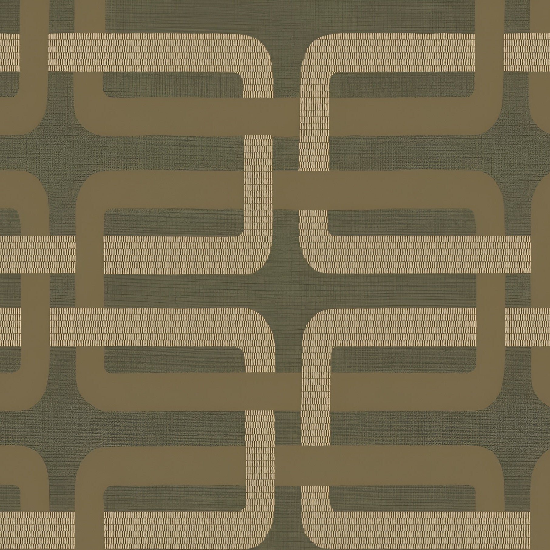 Wallpaper with geometric pattern MATJARA - KAKI/DORÉ dark green