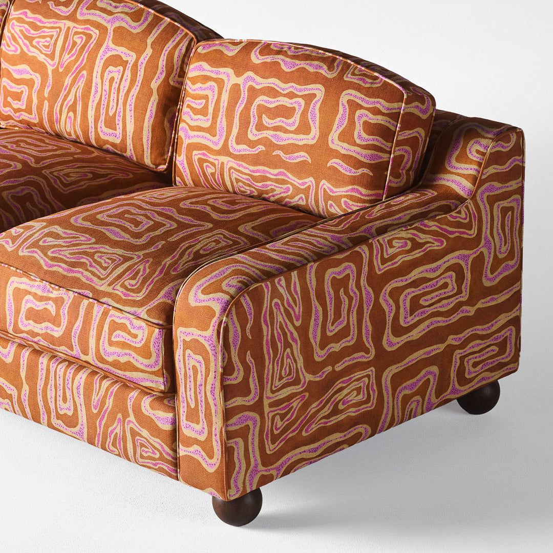 3-Seater Sofa LOLA Orange with Beige-Pink Pattern