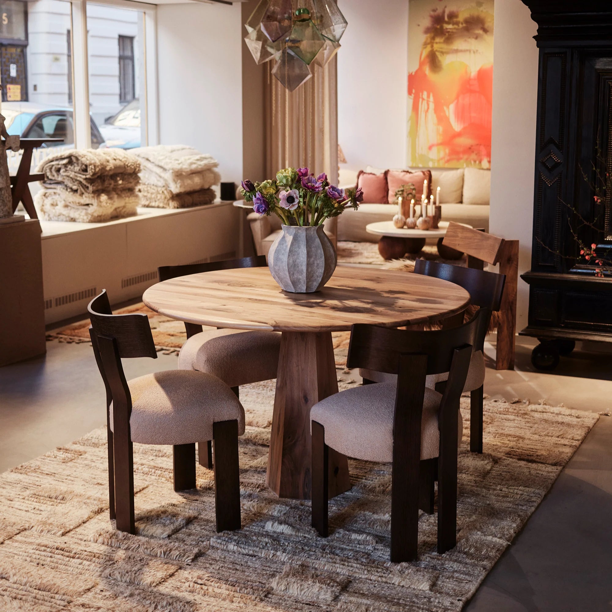 Round HEXAGON Table Walnut Wood