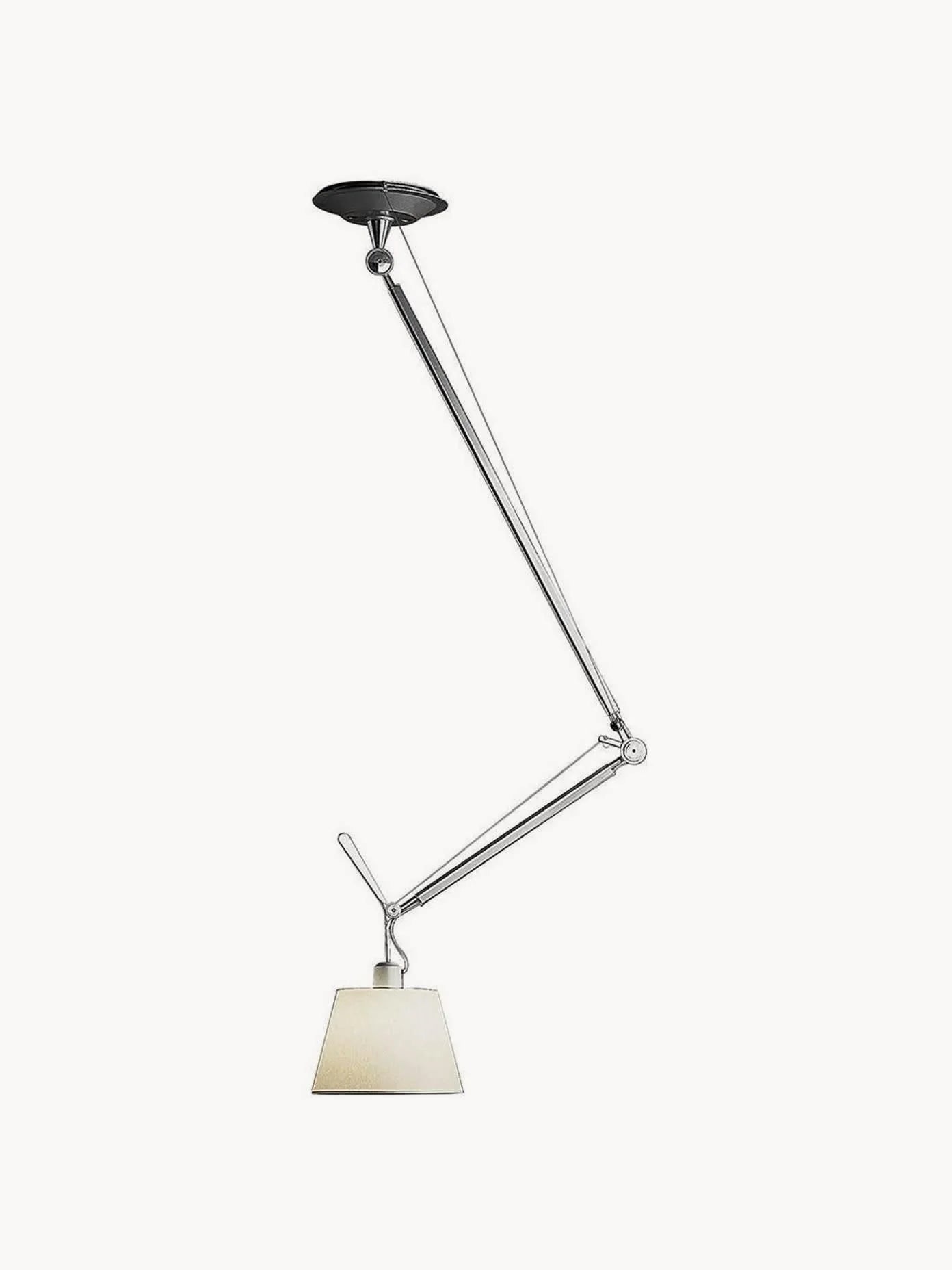 Adjustable pendant lamp TOLOMEO DECENTRATA with parchment shade and aluminum arm
