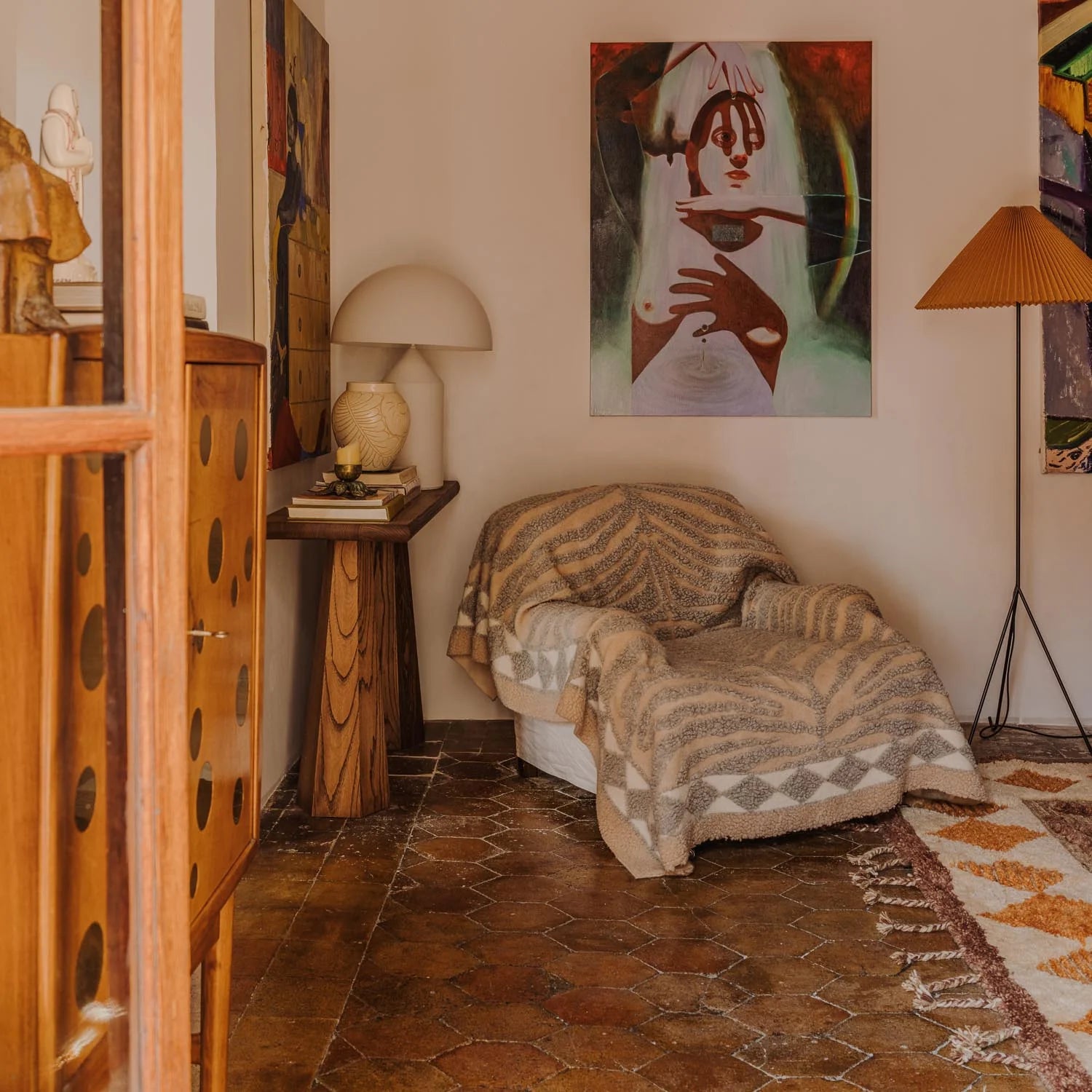 WILDCAT THROW Blanket Beige with Gray