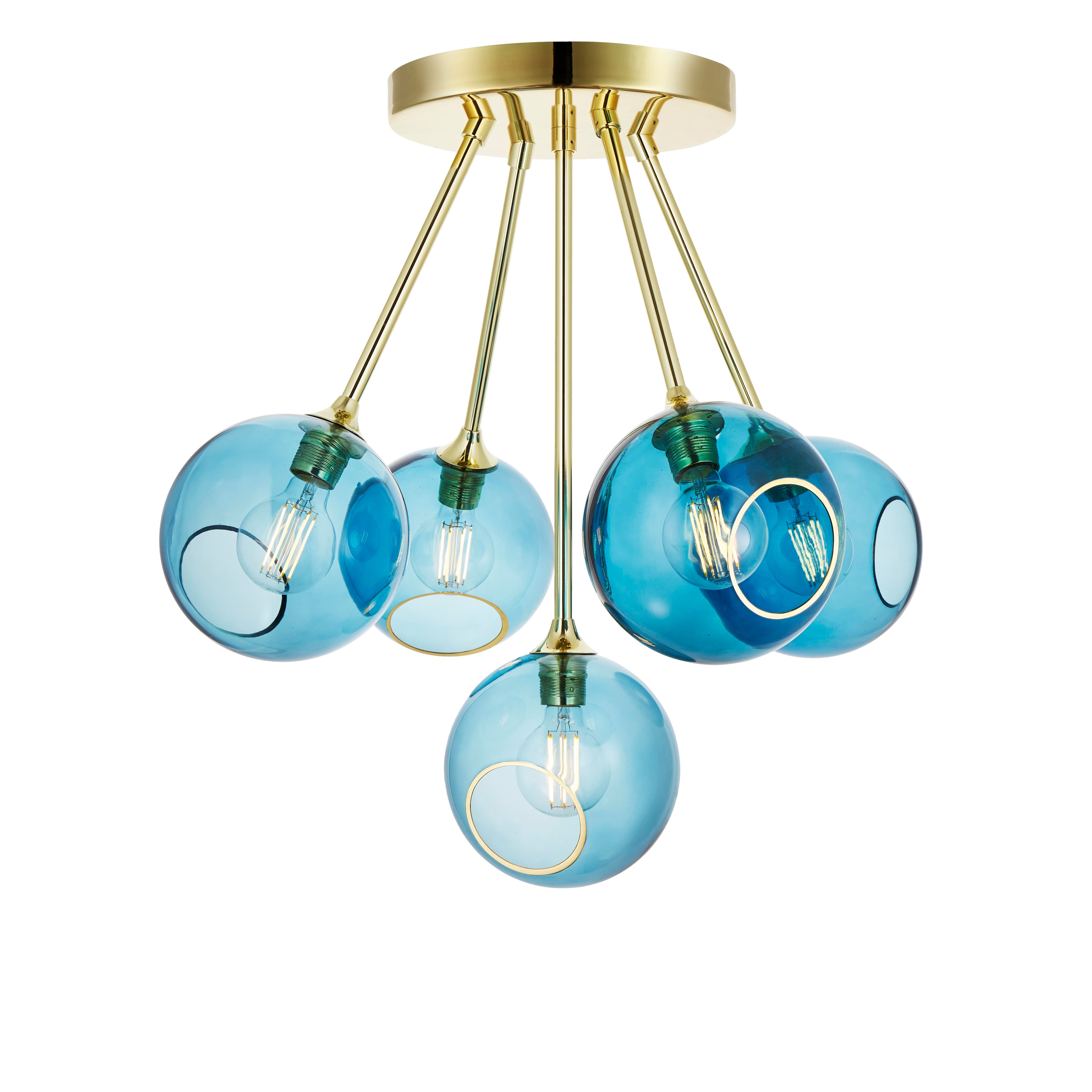 BALLROOM MOLECULE pendant lamp in blue with a gold finish