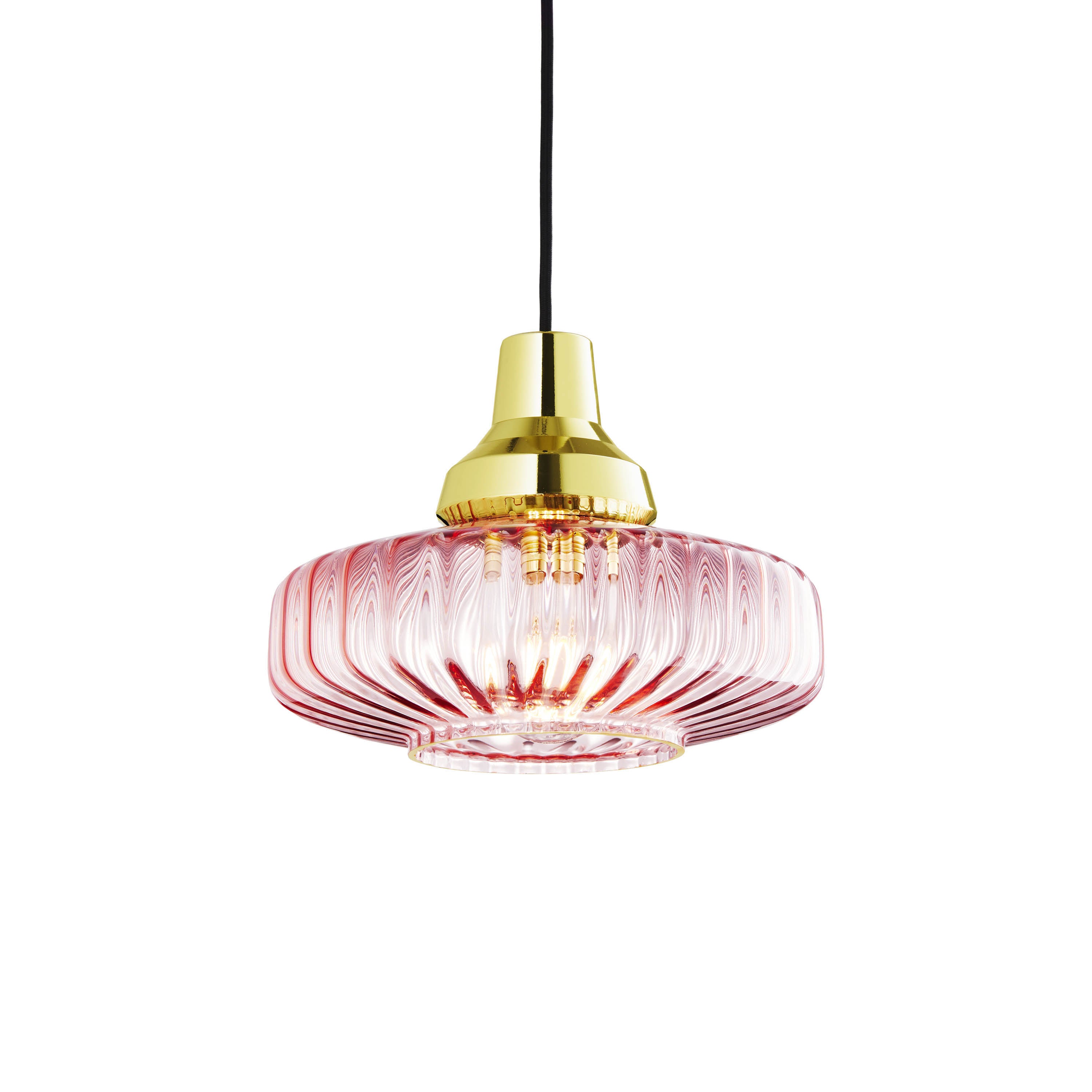 NEW WAVE OPTIC pendant lamp pink glass with gold finish
