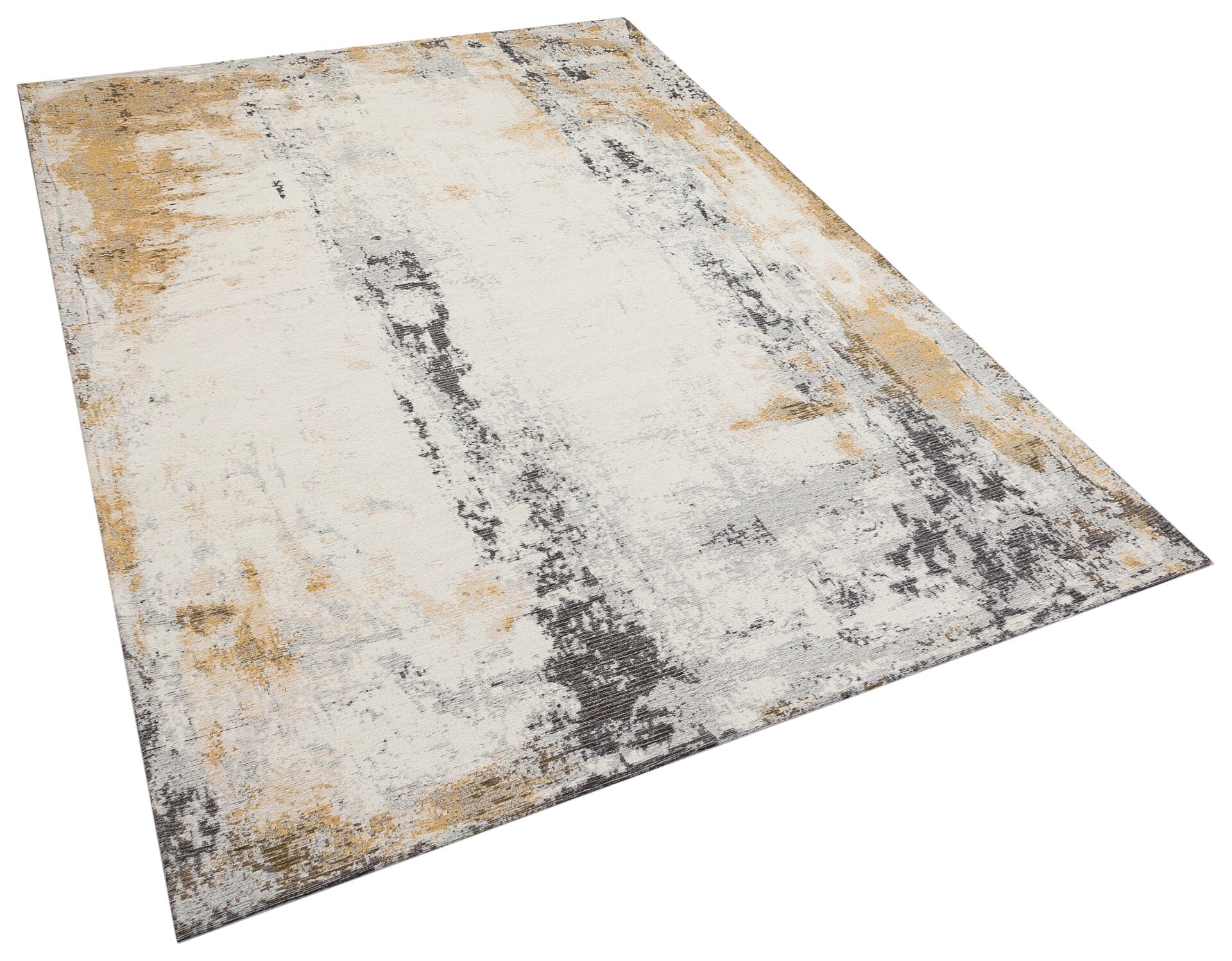 DECO RUGS Beige Rug with Mustard and Black