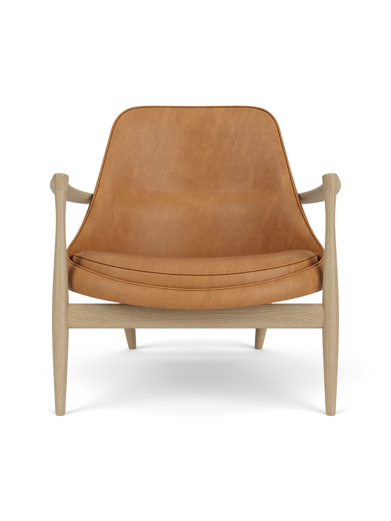 ELIZABETH armchair in cognac leather with oak base