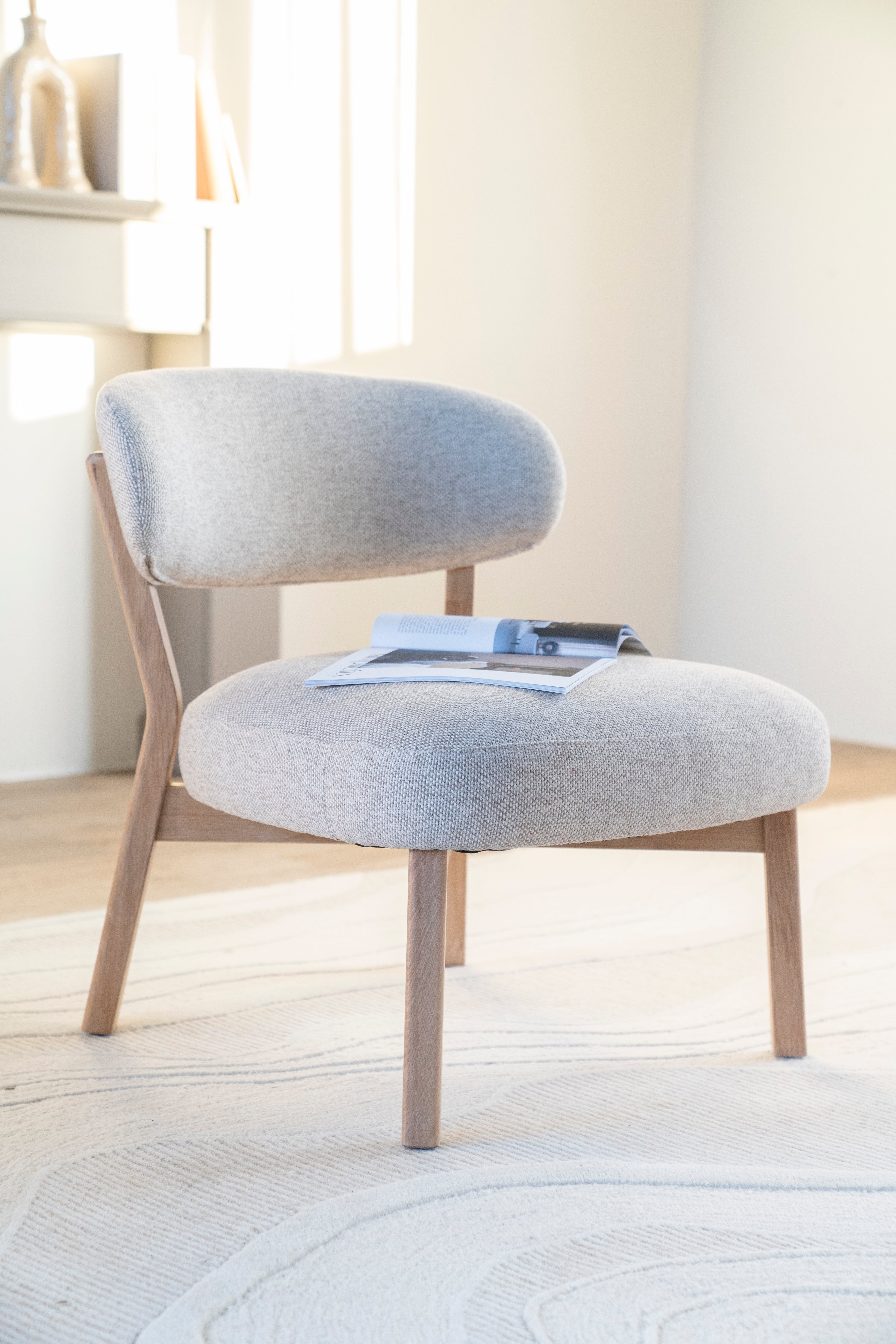 MIKKY Beige Armchair with Light Wooden Base
